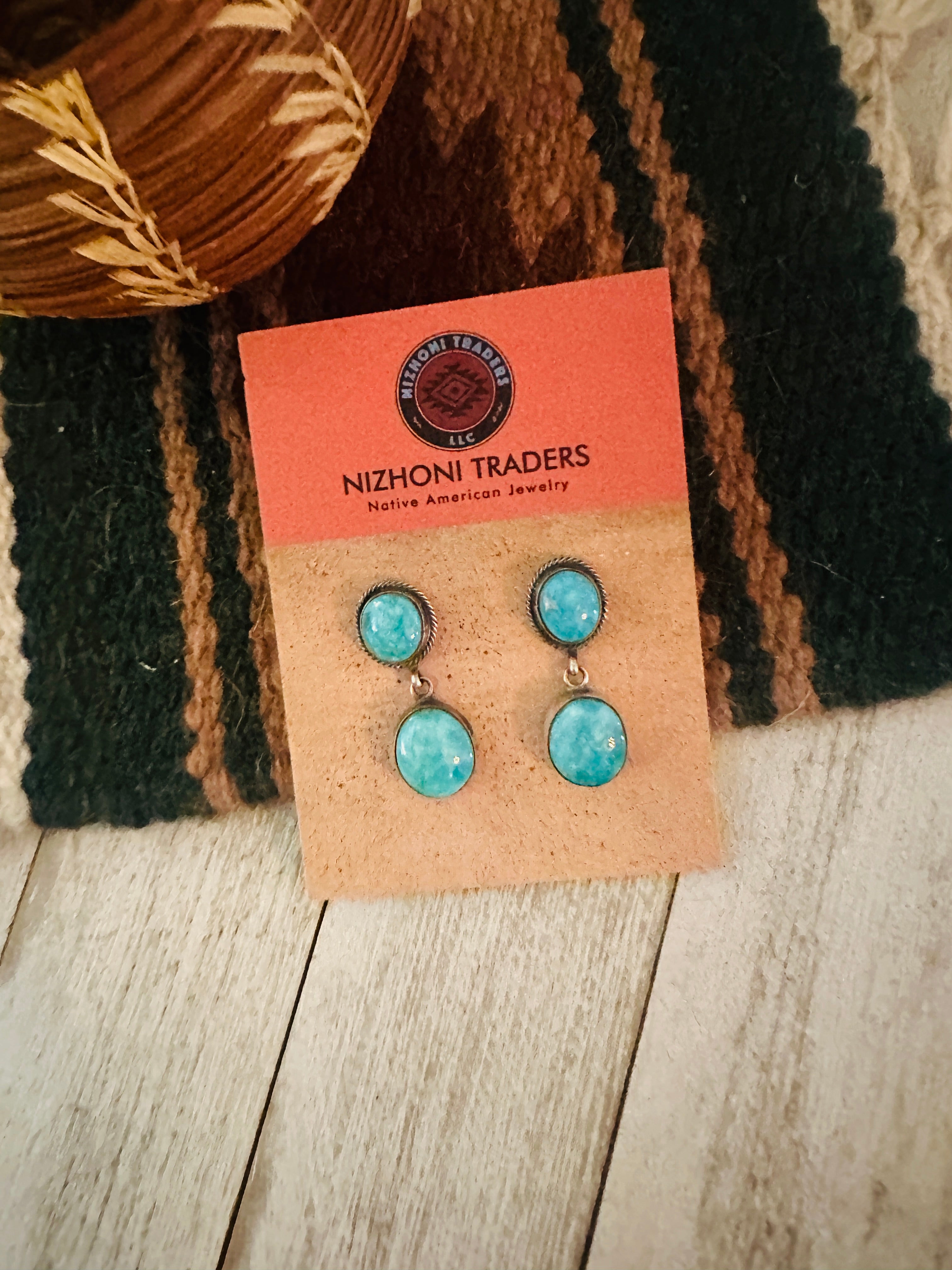 Navajo Turquoise and Sterling Silver Dangle Earrings