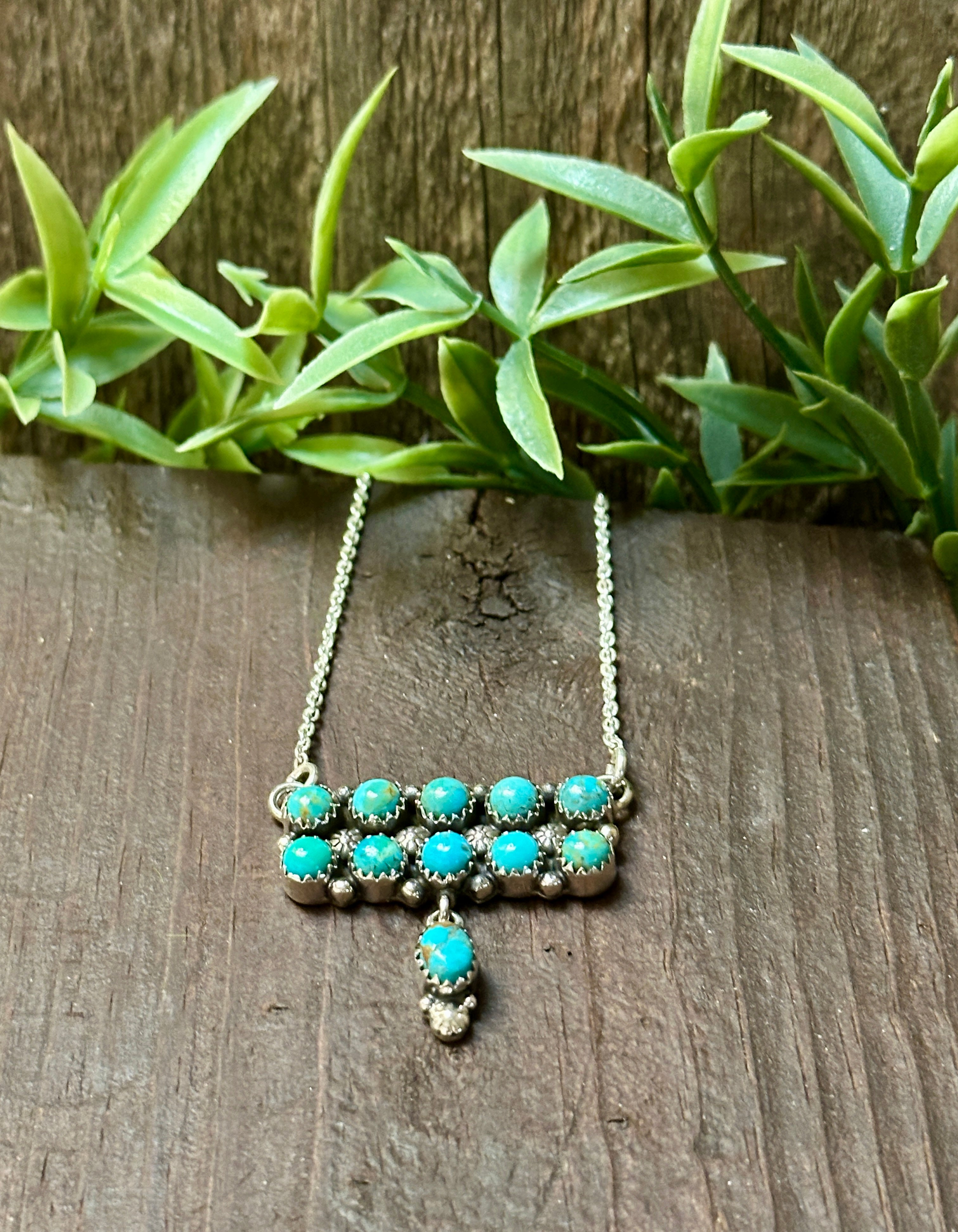 Handmade Sterling Silver & Turquoise Tear Drop Dangle, Bar Necklace