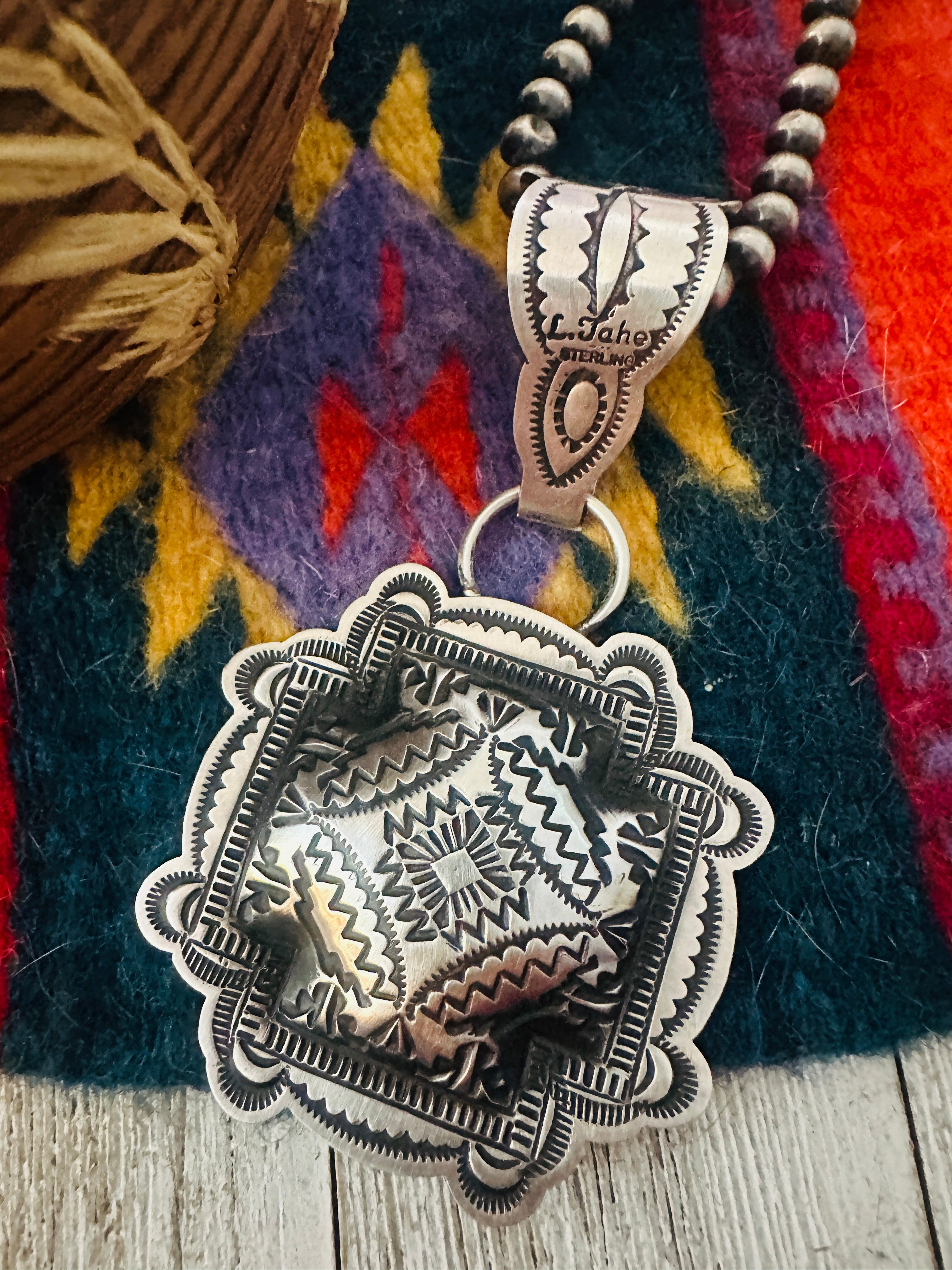 Handcrafted Sterling Silver Cross Concho Pendant by Leander Tahe