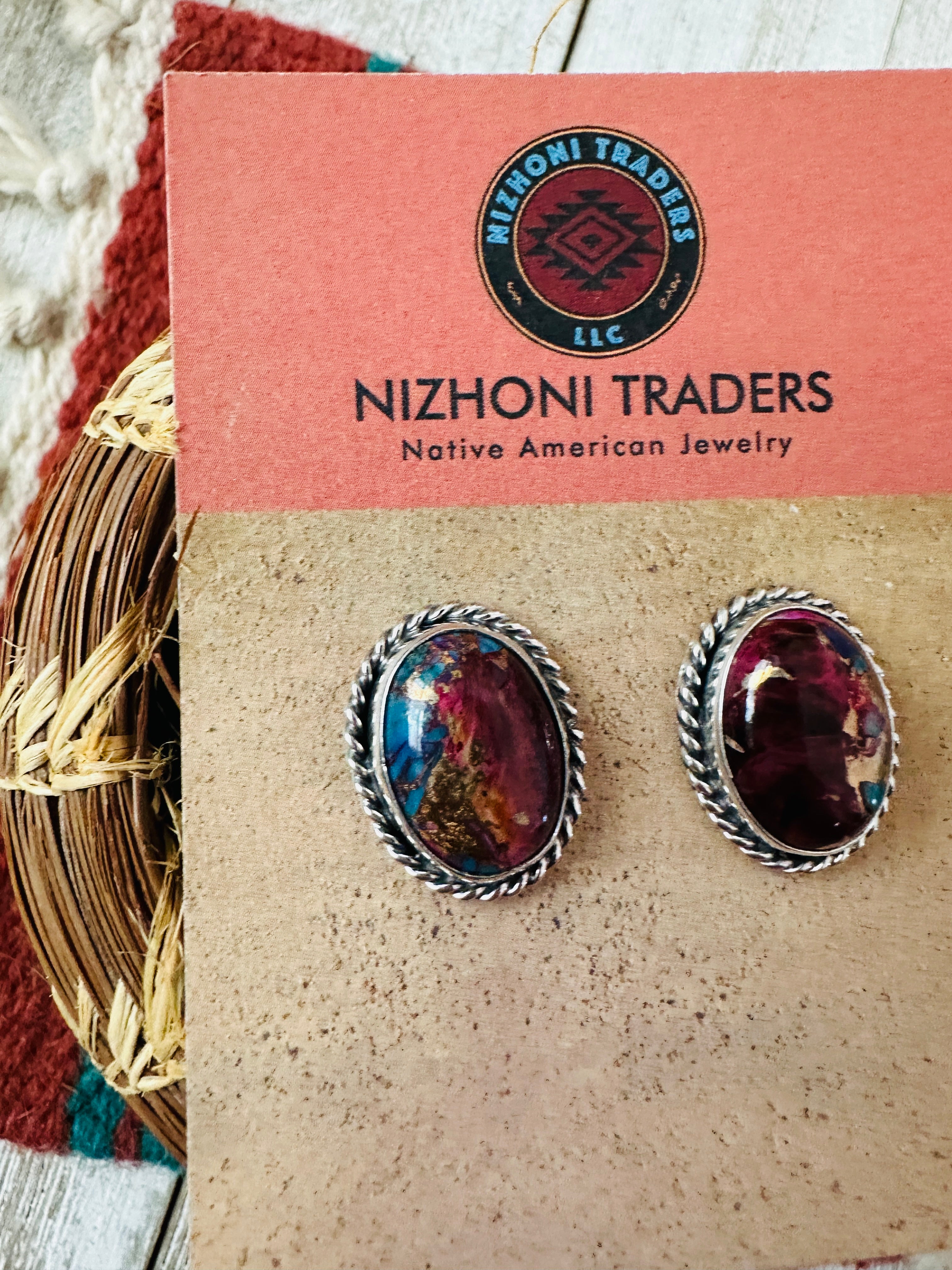 Navajo Pink Dream Mojave and Sterling Silver Post Earrings