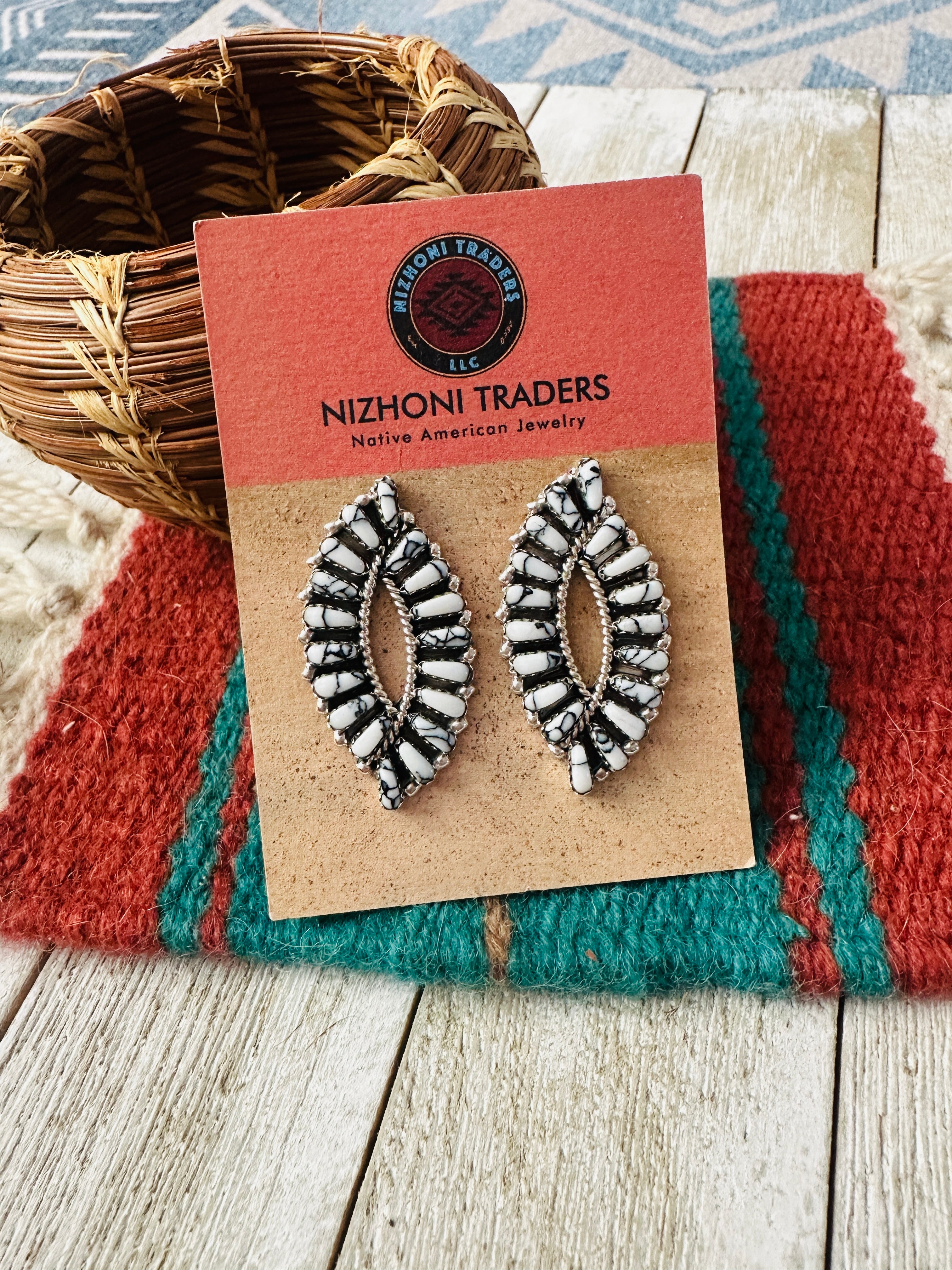 Handcrafted Howlite & Sterling Silver Cluster Post Earrings