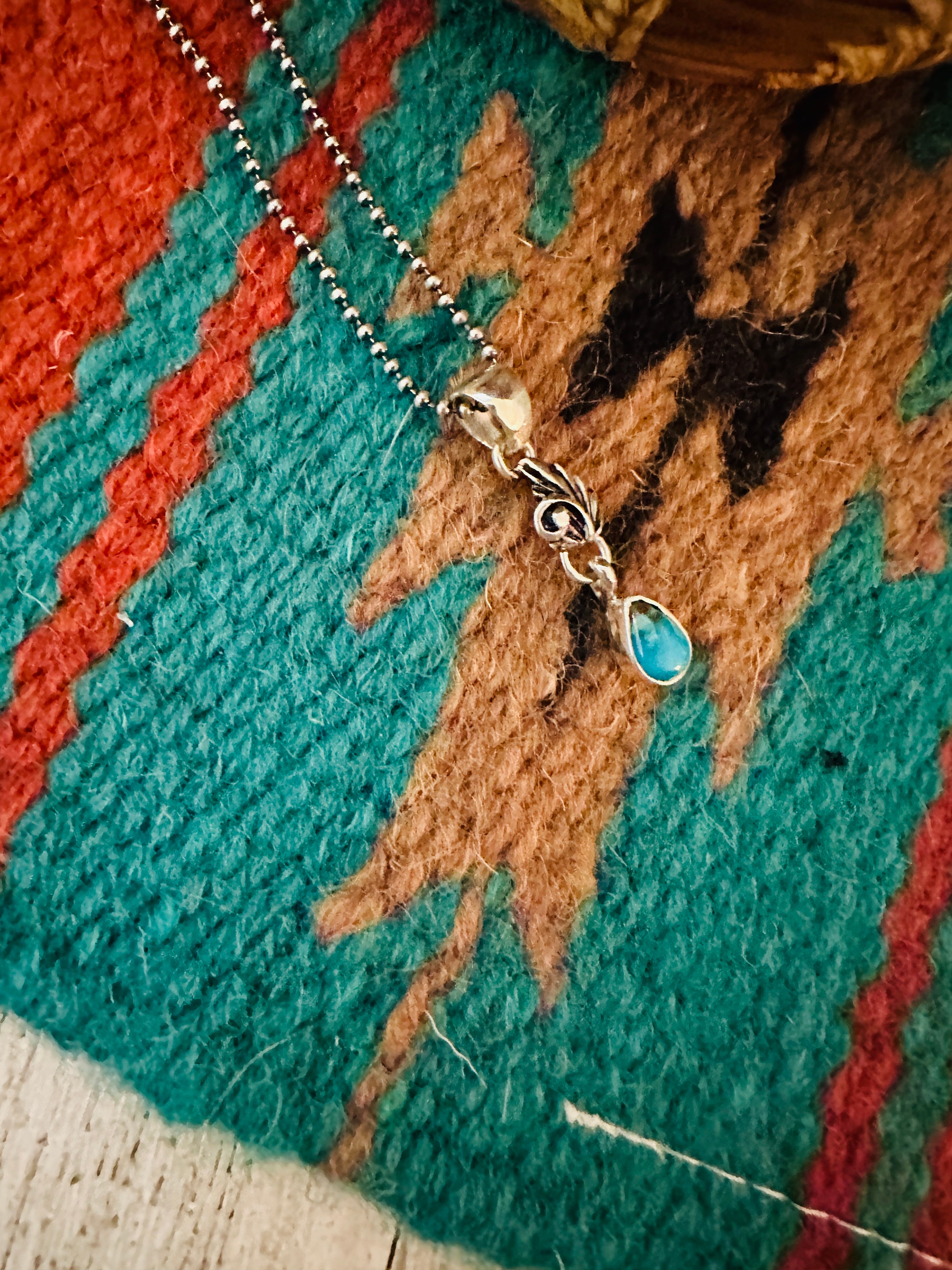 Navajo Turquoise & Sterling Silver Feather Pendant