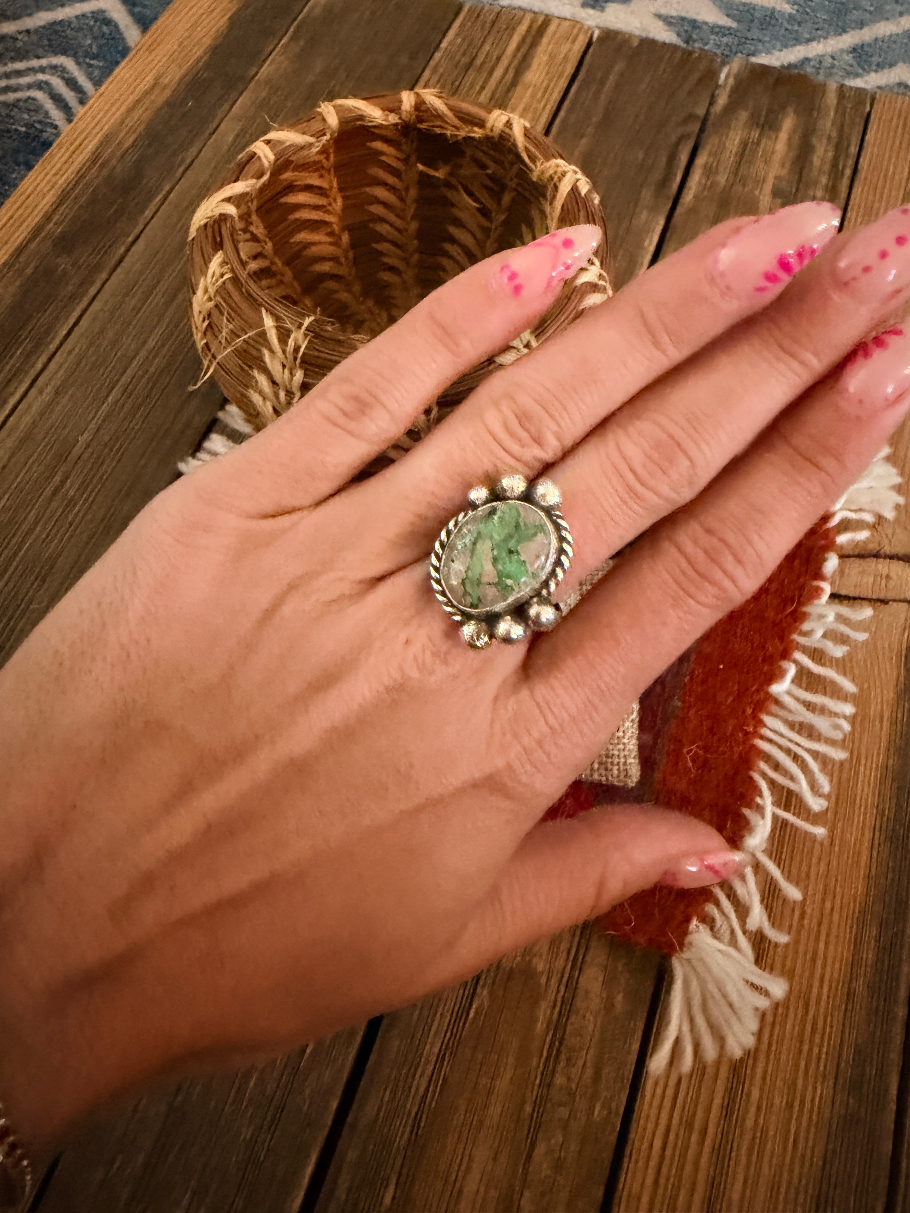 Handmade Sterling Silver and Turquoise Adjustable Ring
