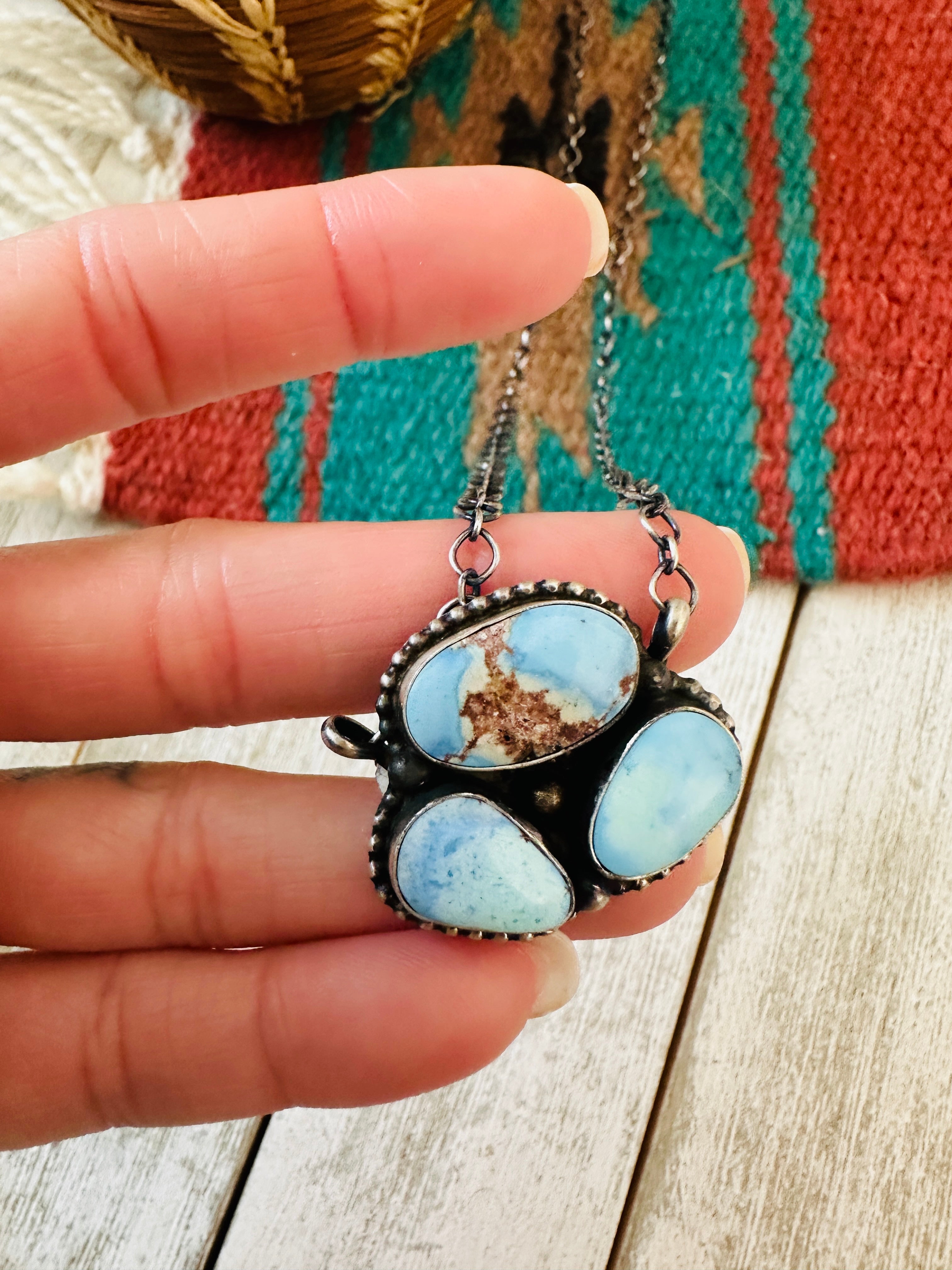 Handcrafted Sterling Silver & Golden Hills Turquoise Cluster Necklace