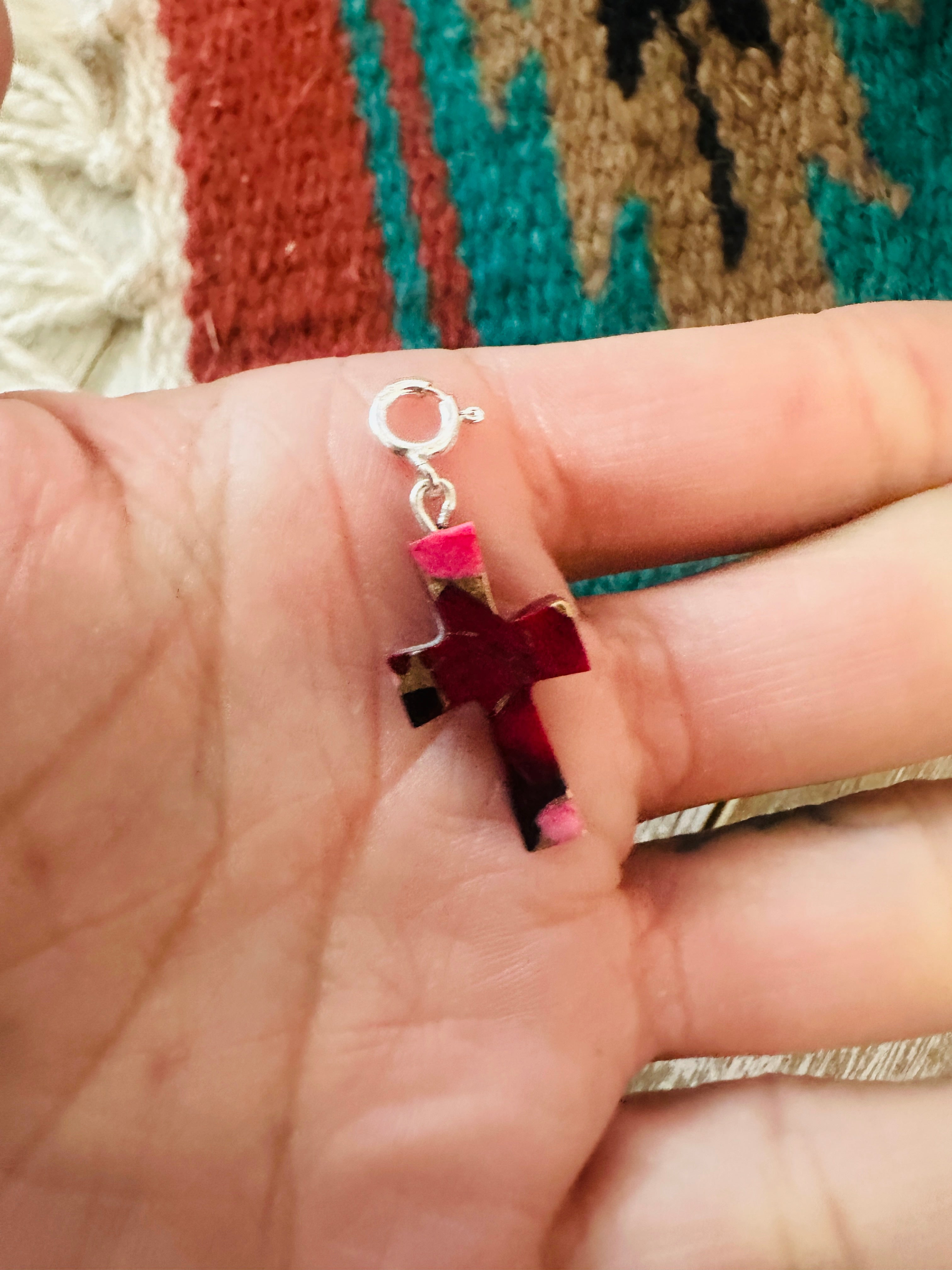 Handcrafted  & Hand Carved Rose Dahlia Cross Charm