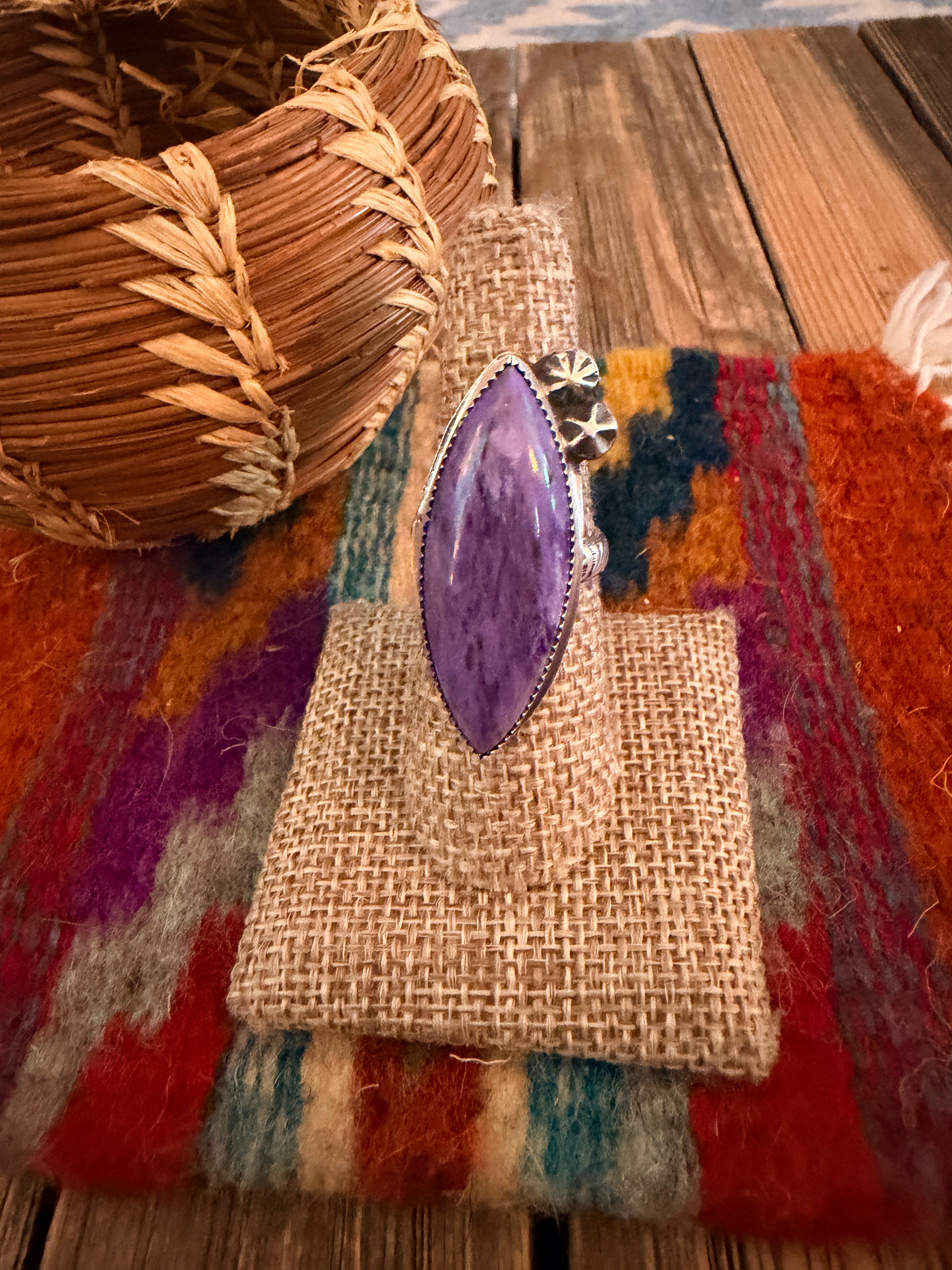 Handmade Sterling Silver and Charoite Adjustable Ring