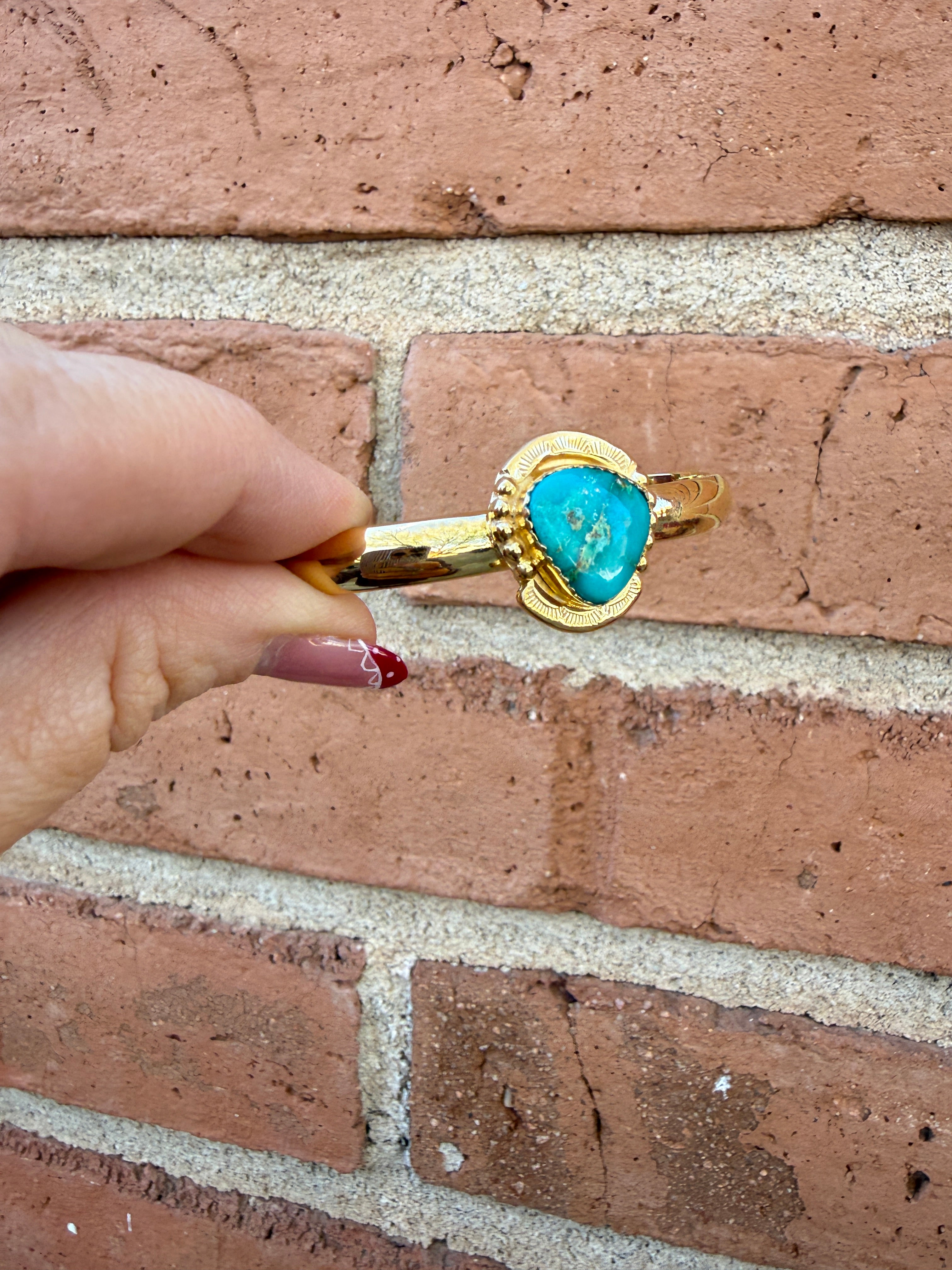 “The Golden Collection” Handmade Gold Plated Sterling Silver Natural Sonoran Mountain Turquoise Bracelet style 7