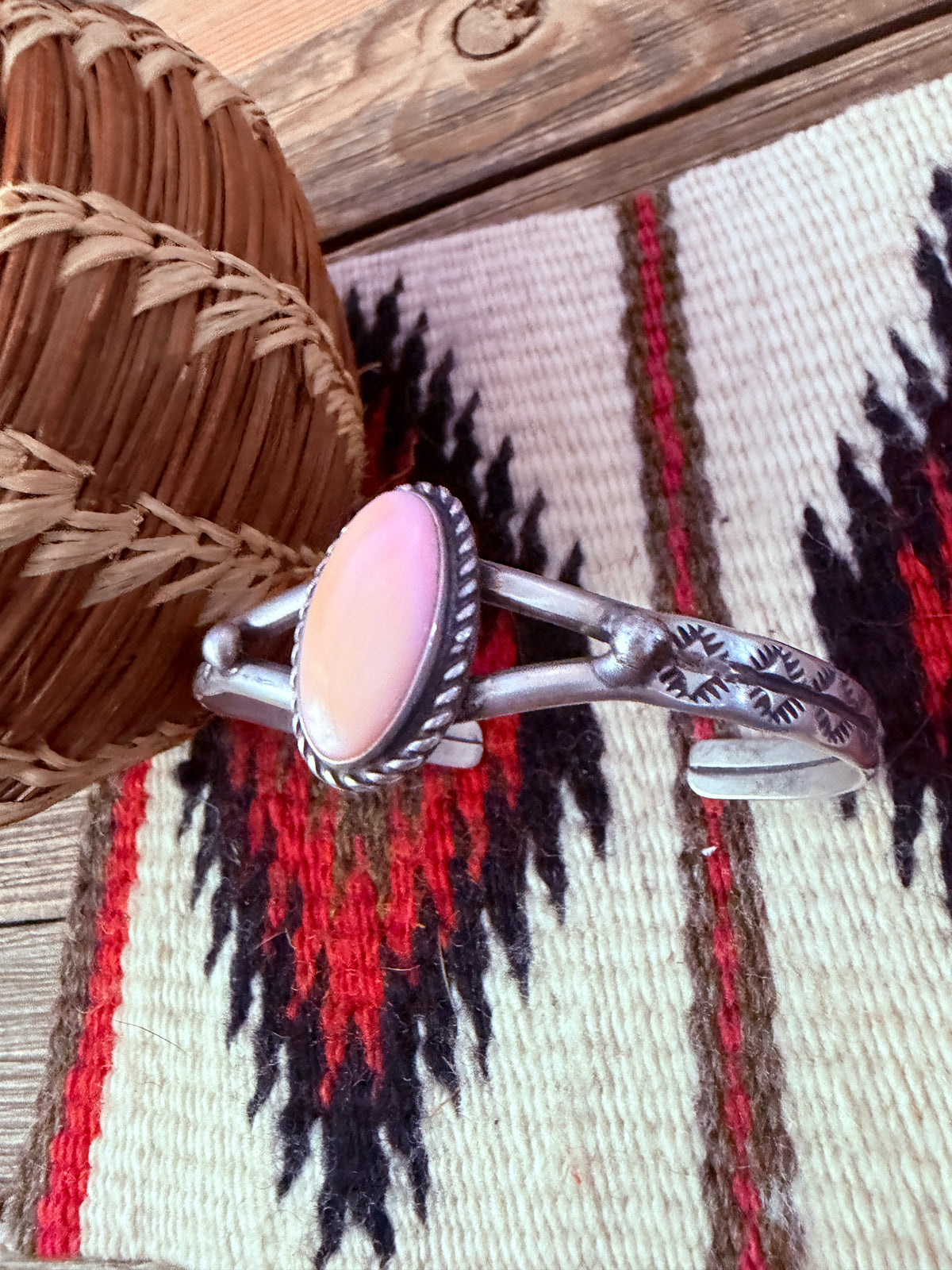 Handcrafted Queen Pink Conch & Sterling Silver Cuff Bracelet