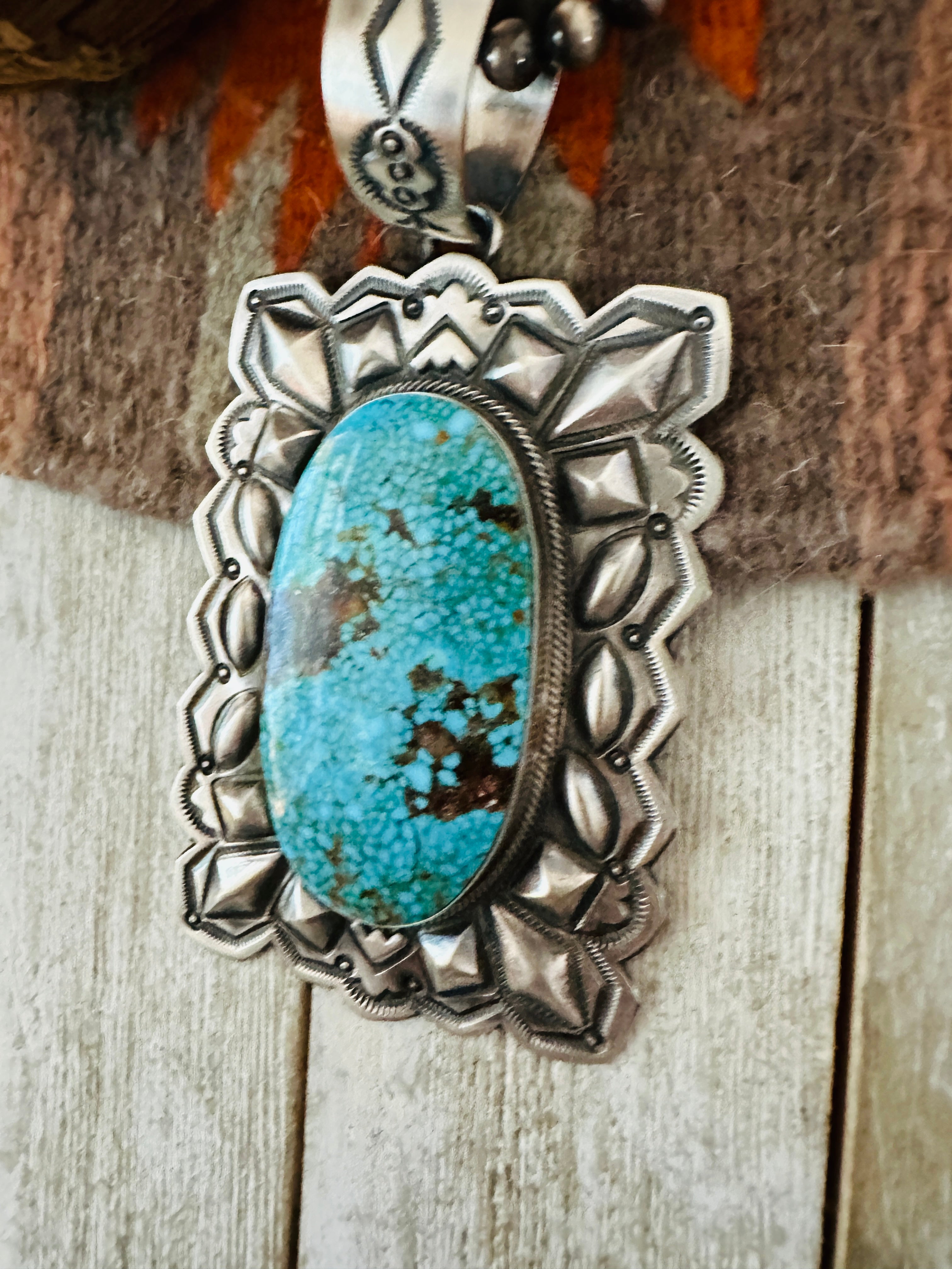 Handcrafted Kingman Web Turquoise & Sterling Silver Pendant by Randy Boyd