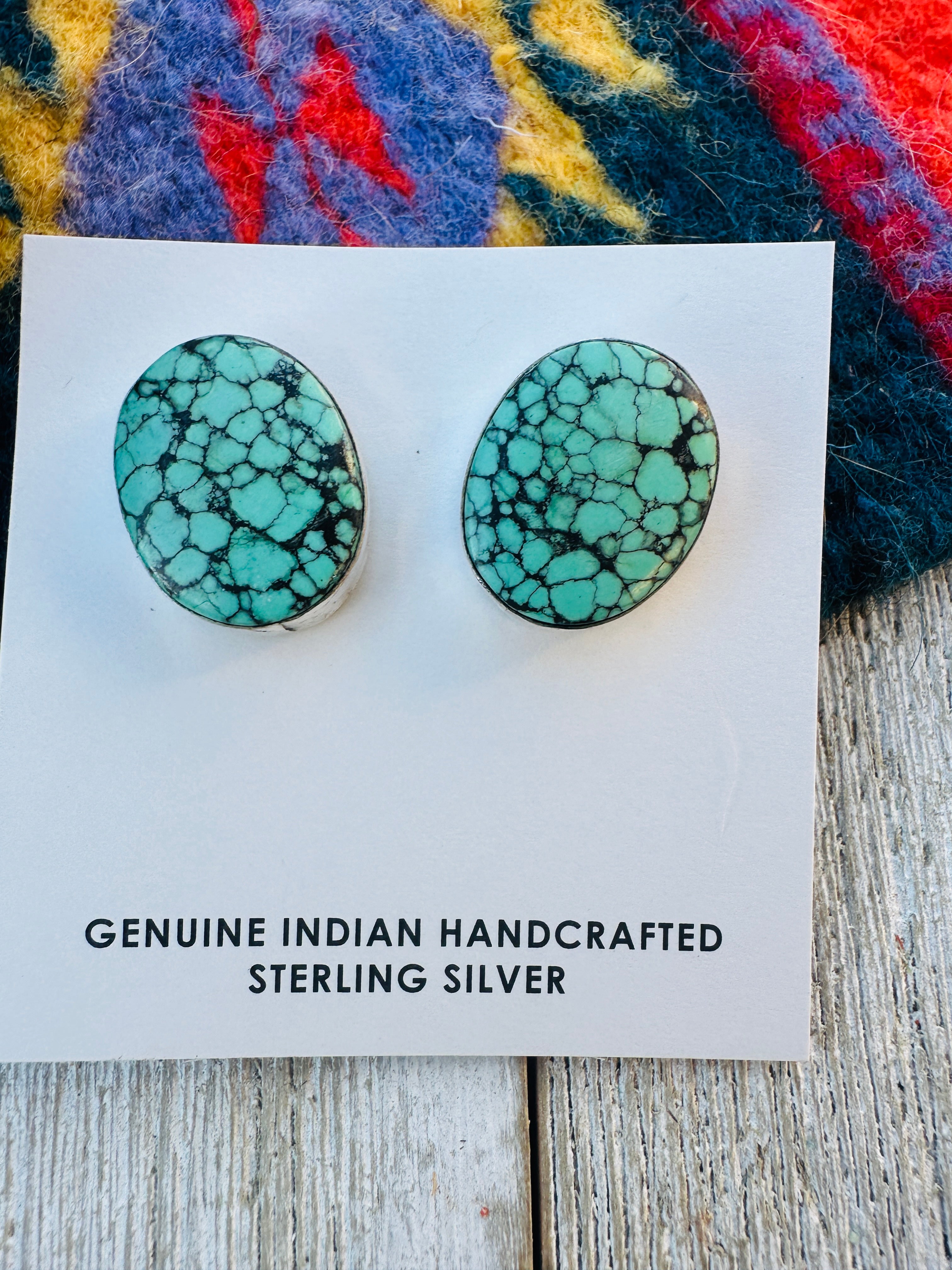 Handcrafted Kingman Web Turquoise & Sterling Silver Post Earrings