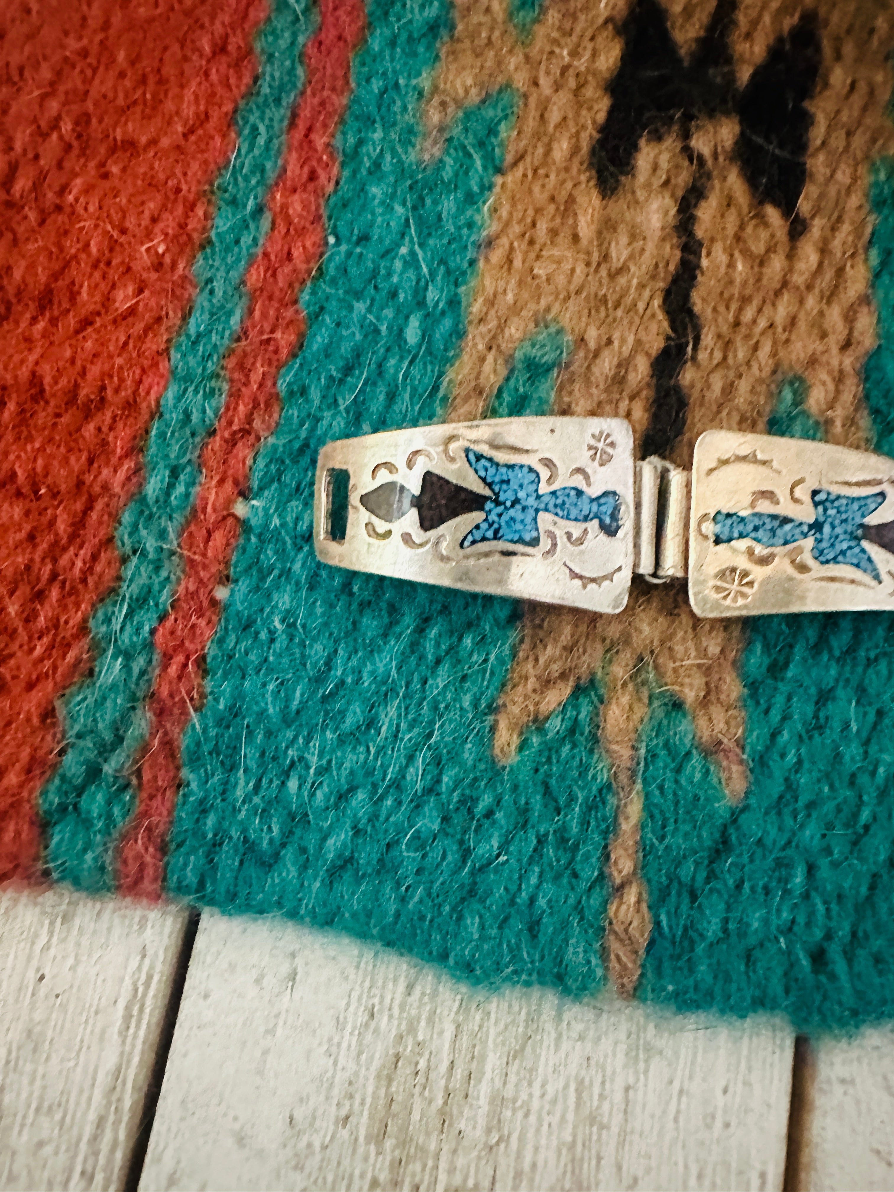 Old Pawn Vintage Navajo Turquoise, Coral & Sterling Silver Watch Ends