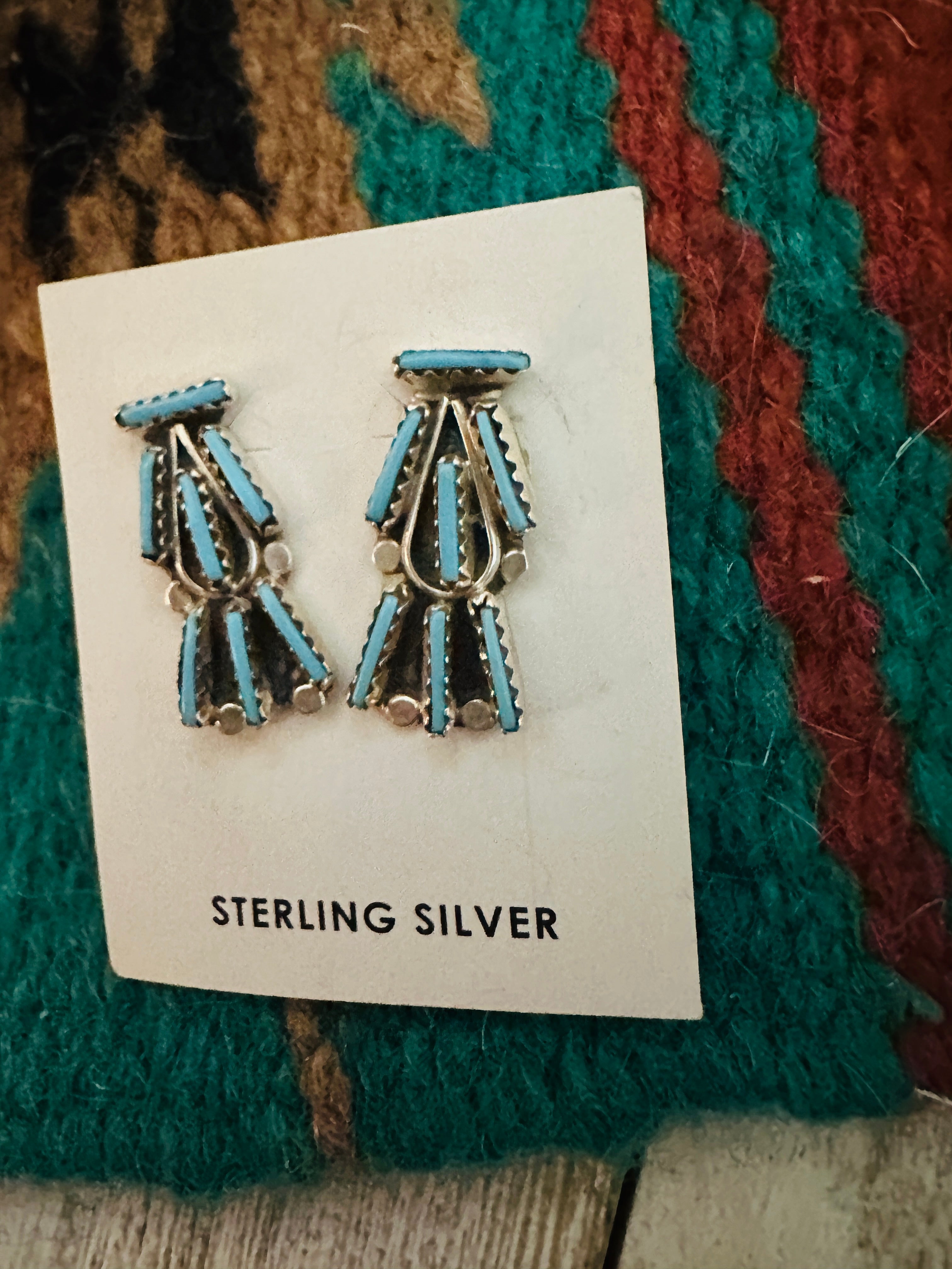 Zuni Turquoise & Sterling Silver Needlepoint Post Earrings