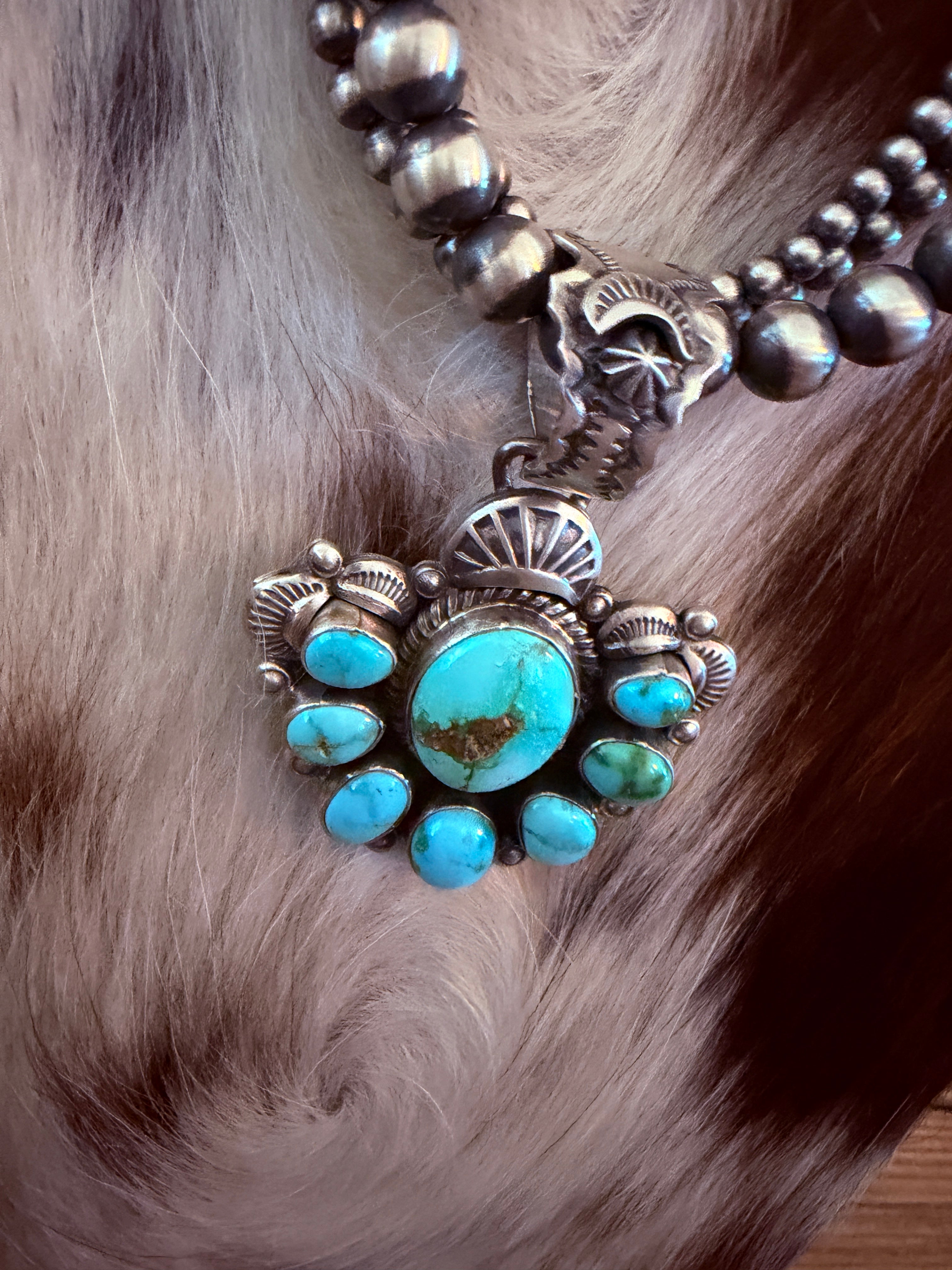 Handcrafted Sonoran Mountain Turquoise & Sterling Silver Beaded Necklace by Gilbert Tom