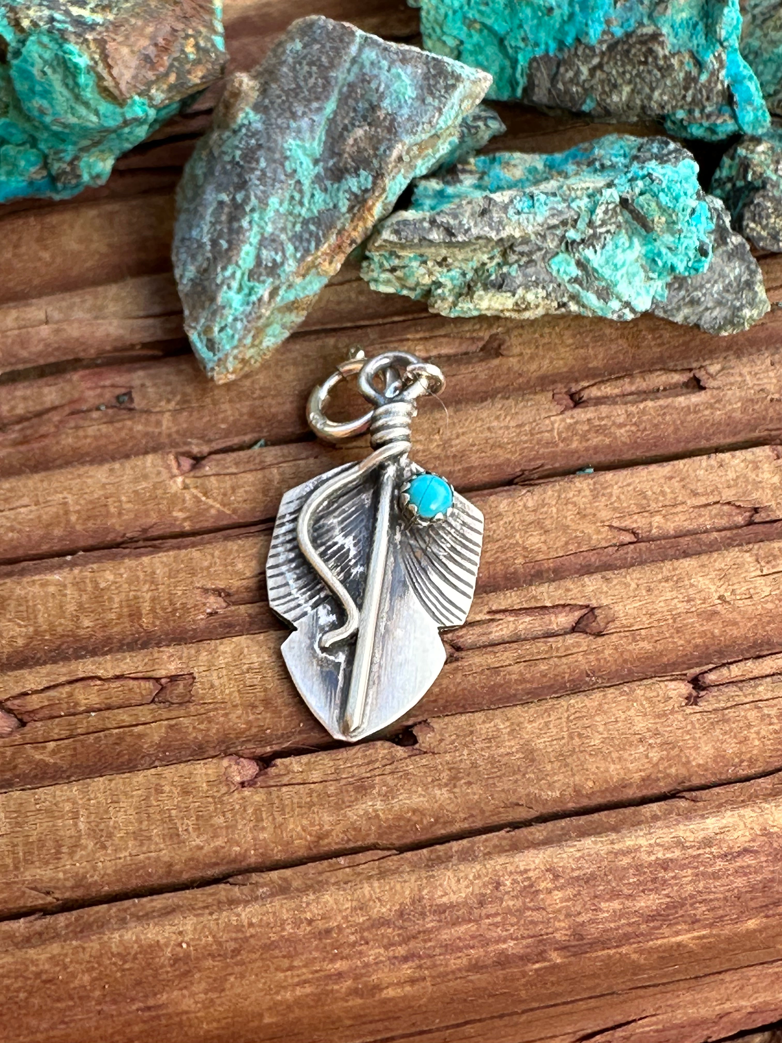 Navajo Crafted Sterling Silver and Turquoise Feather Charm