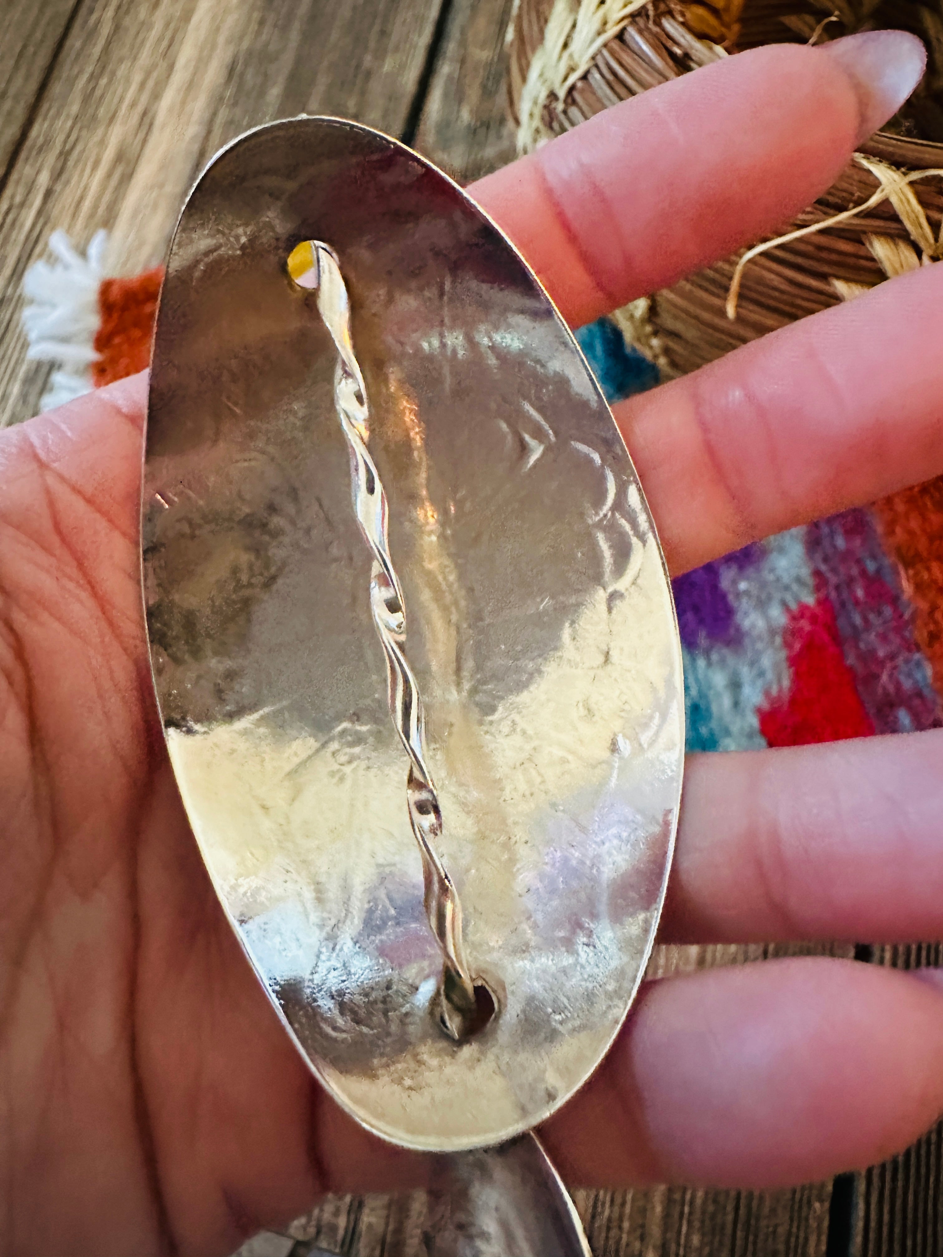 Handcrafted Turquoise, Coral & Sterling Silver Concho Hair Pin