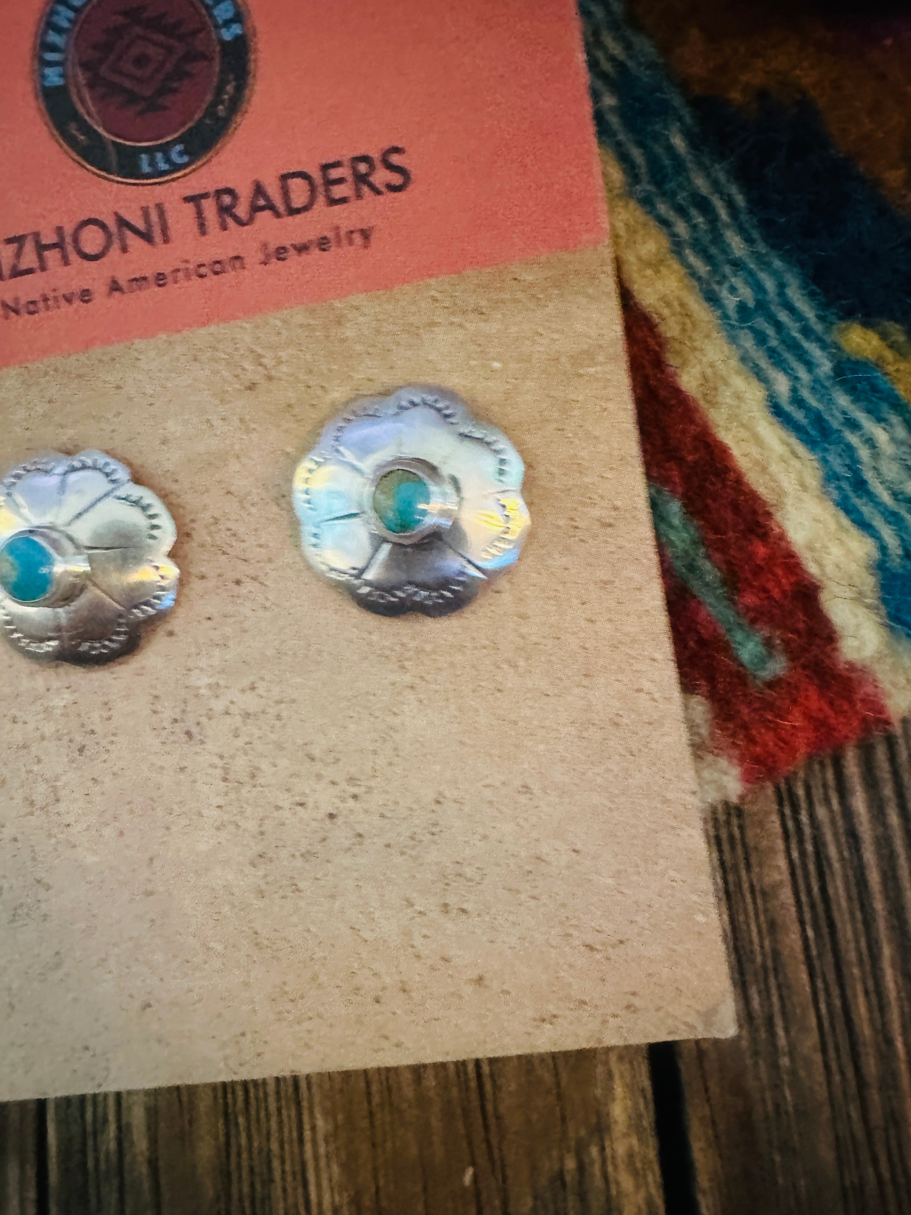 Handcrafted Sterling Silver & Turquoise Flower Concho Stud Earrings