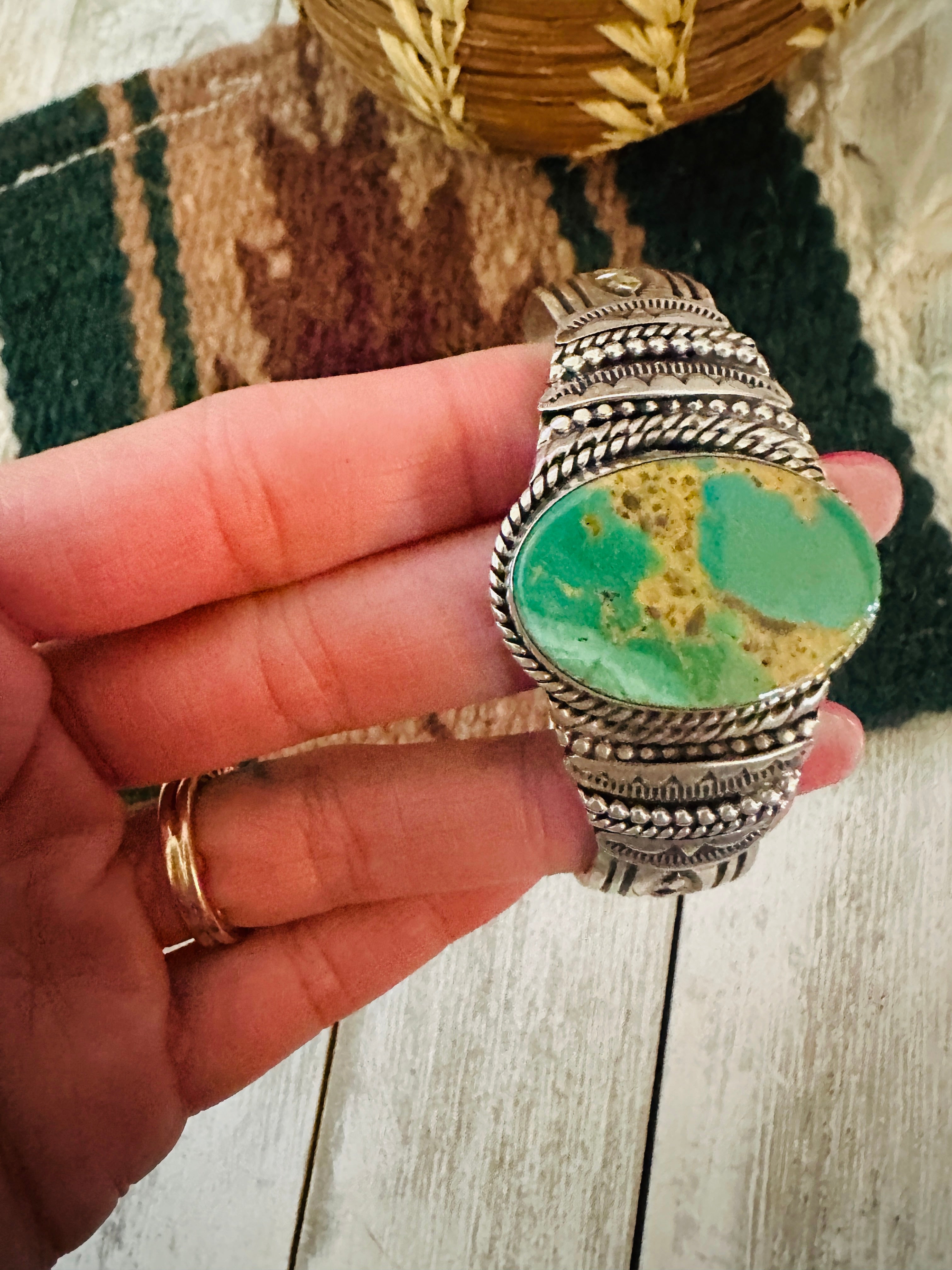 Handcrafted Old Pawn Turquoise & Sterling Silver Cuff Bracelet