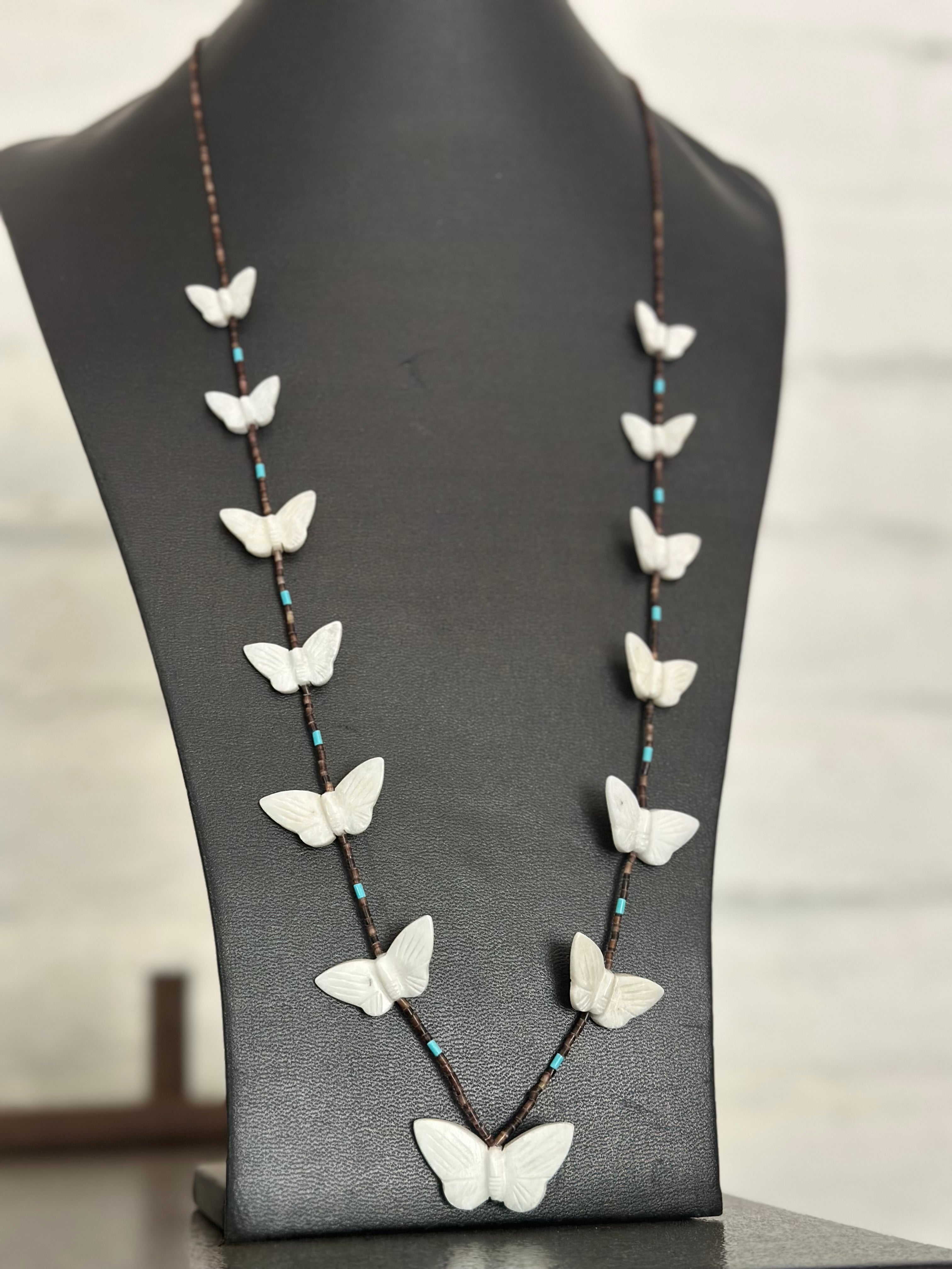 Handcrafted Multi Stone & Heishi Beaded Butterfly Fetish Necklace