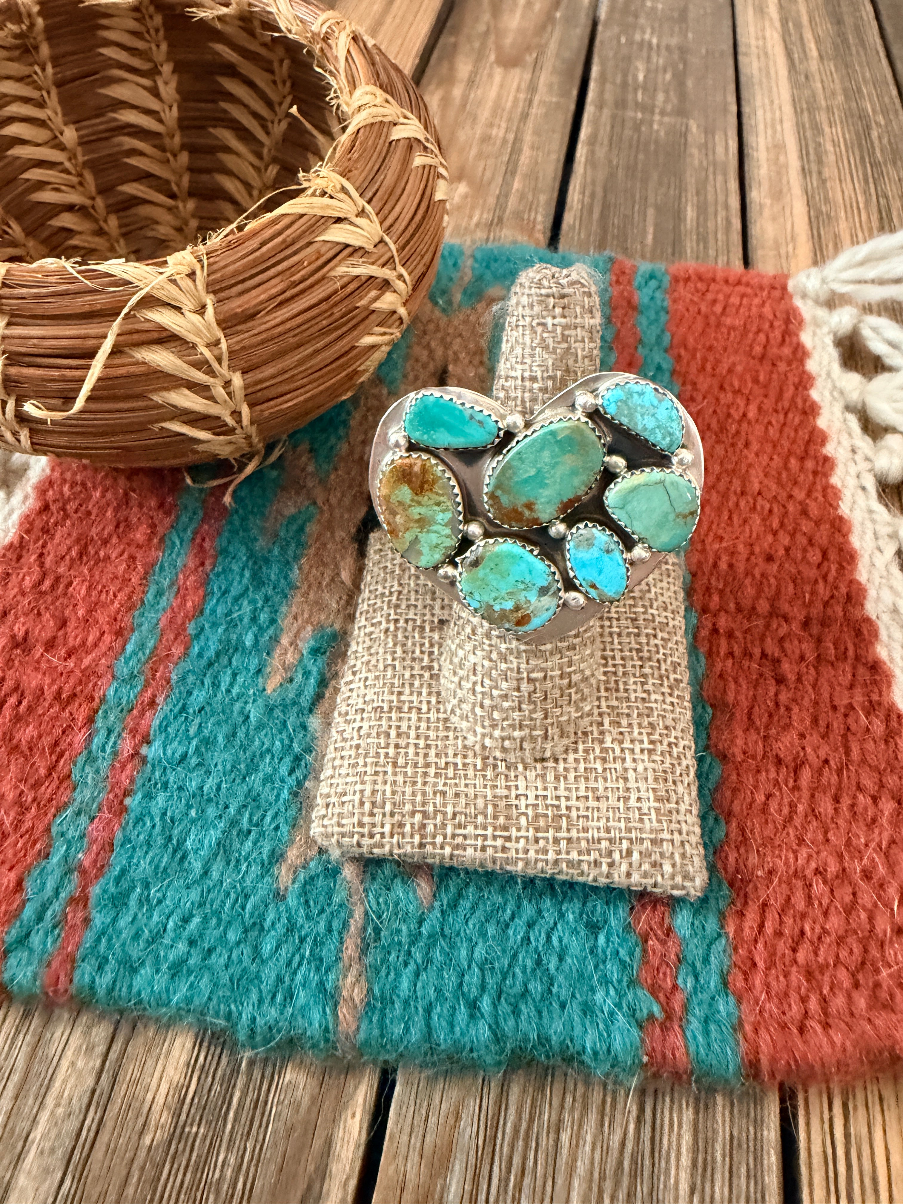 Handcrafted Turquoise & Sterling Silver Adjustable Heart Ring by Jacqueline Silver