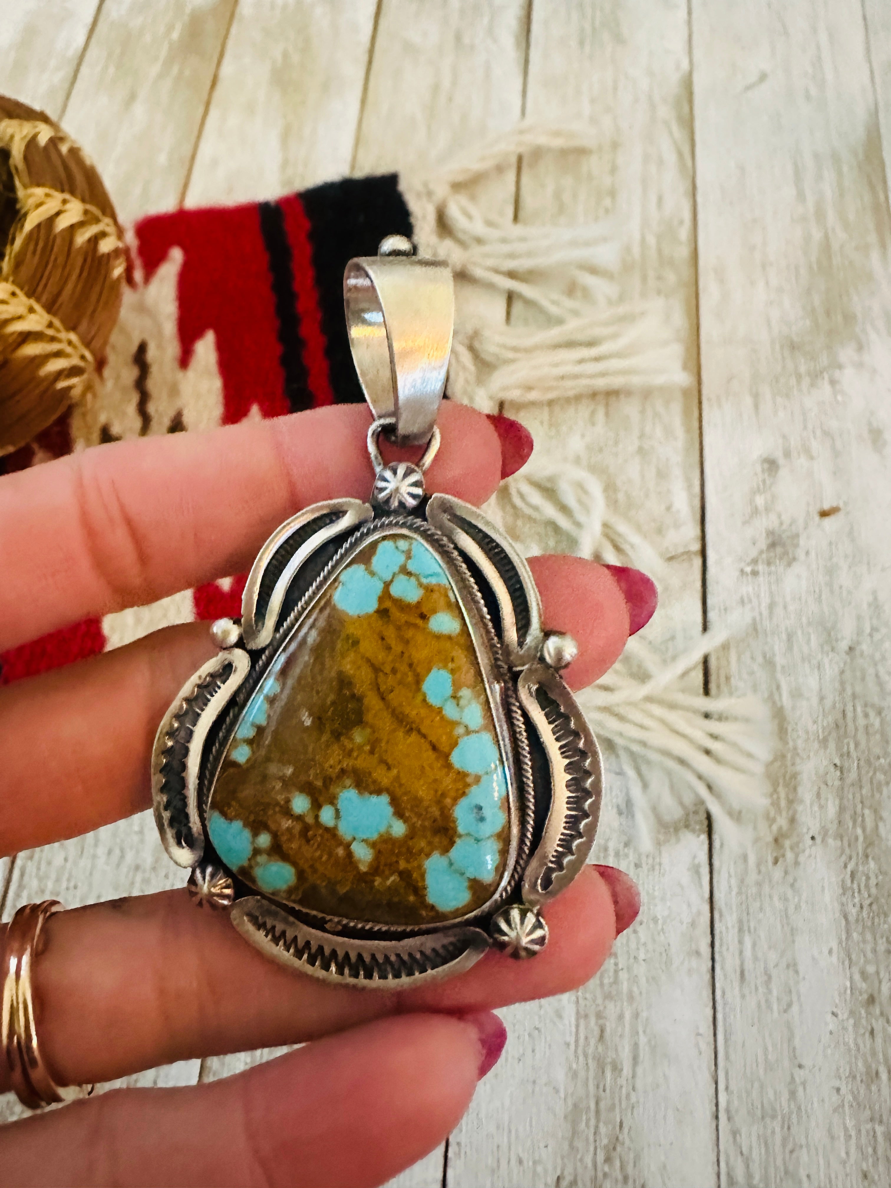 Handcrafted Sterling Silver & Number 8 Turquoise Pendant