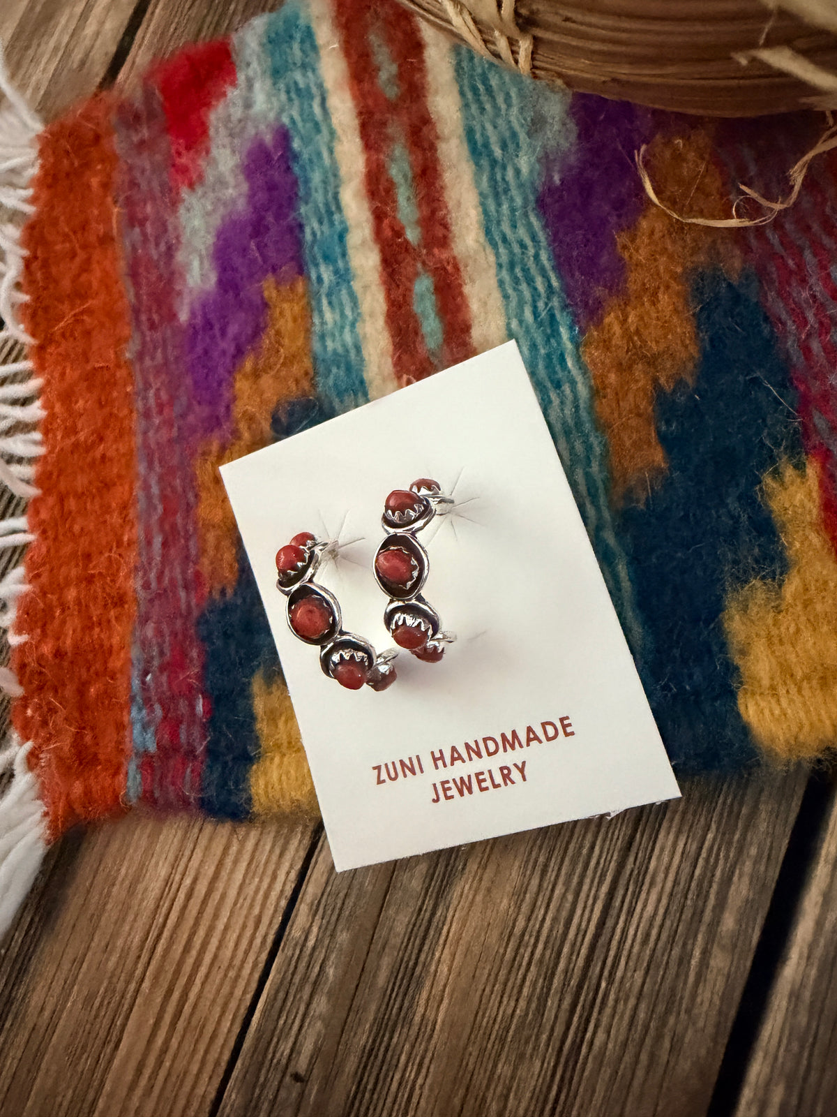 Handcrafted Sterling Silver & Coral Snake Eye Hoop Earrings
