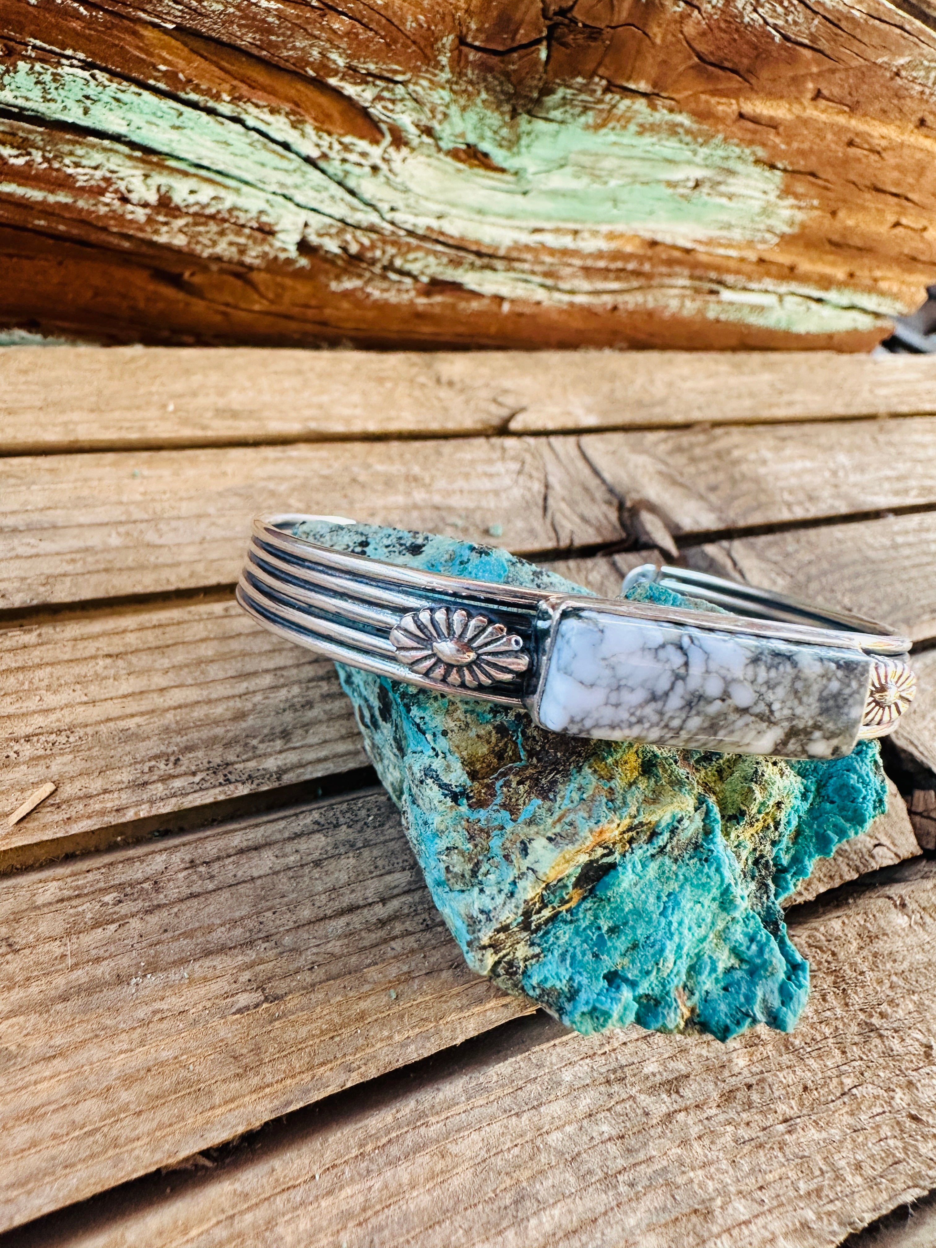 Handcrafted Sterling Silver & White Buffalo Cuff Bracelet