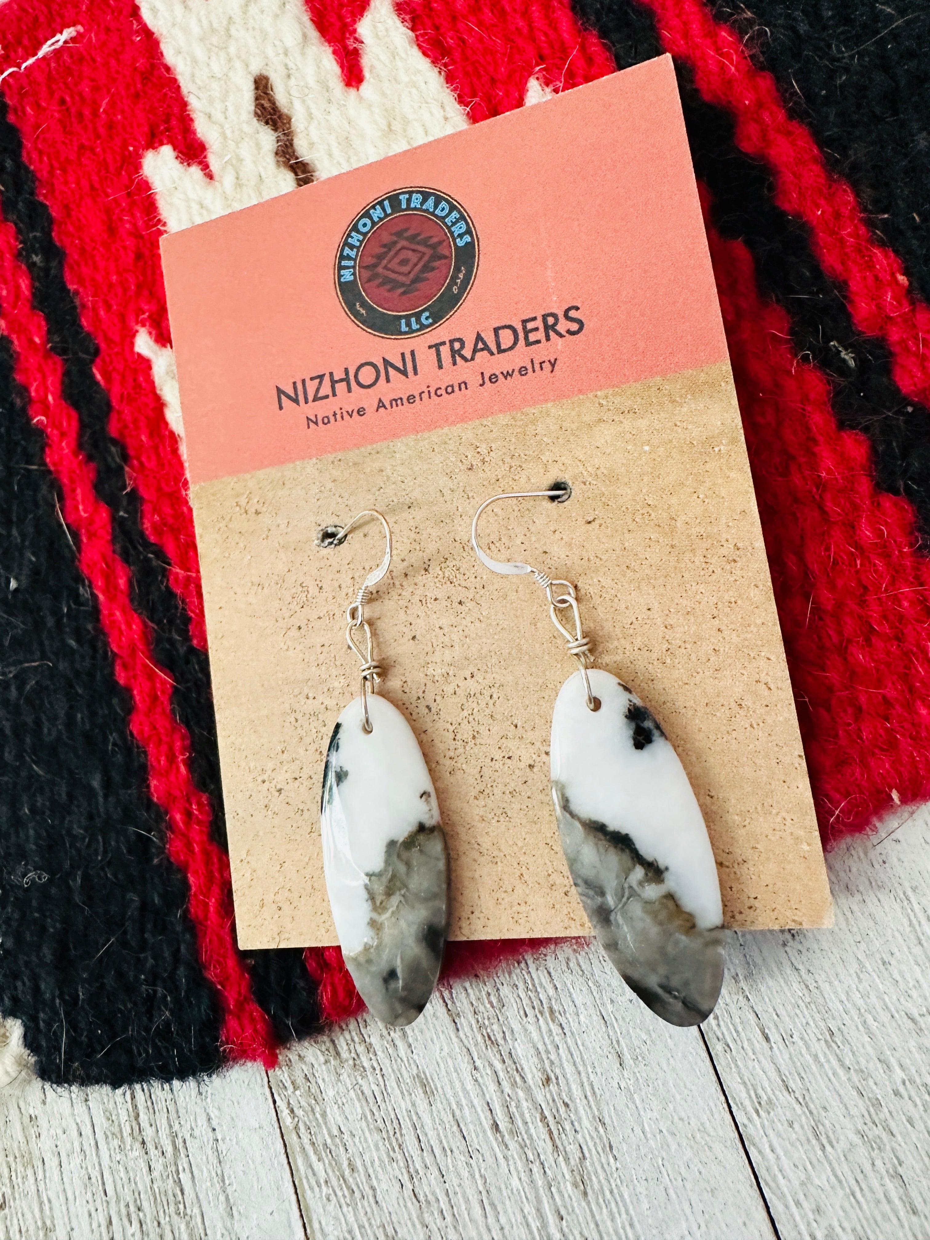 Navajo Sterling Silver & Zebra Jasper Slab Dangle Earrings