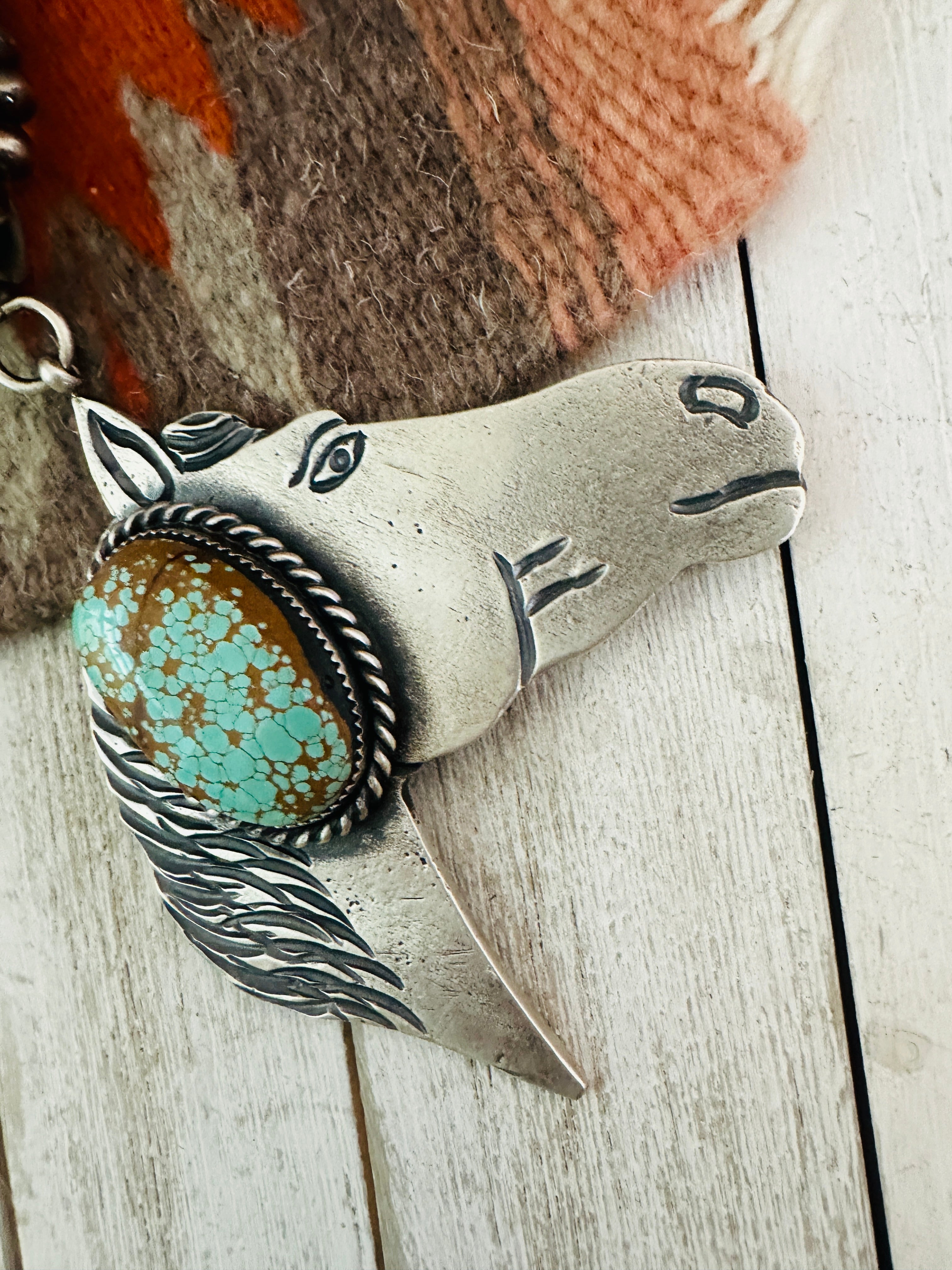 Navajo Turquoise & Sterling Silver Horse Pendant by Kevin Billah