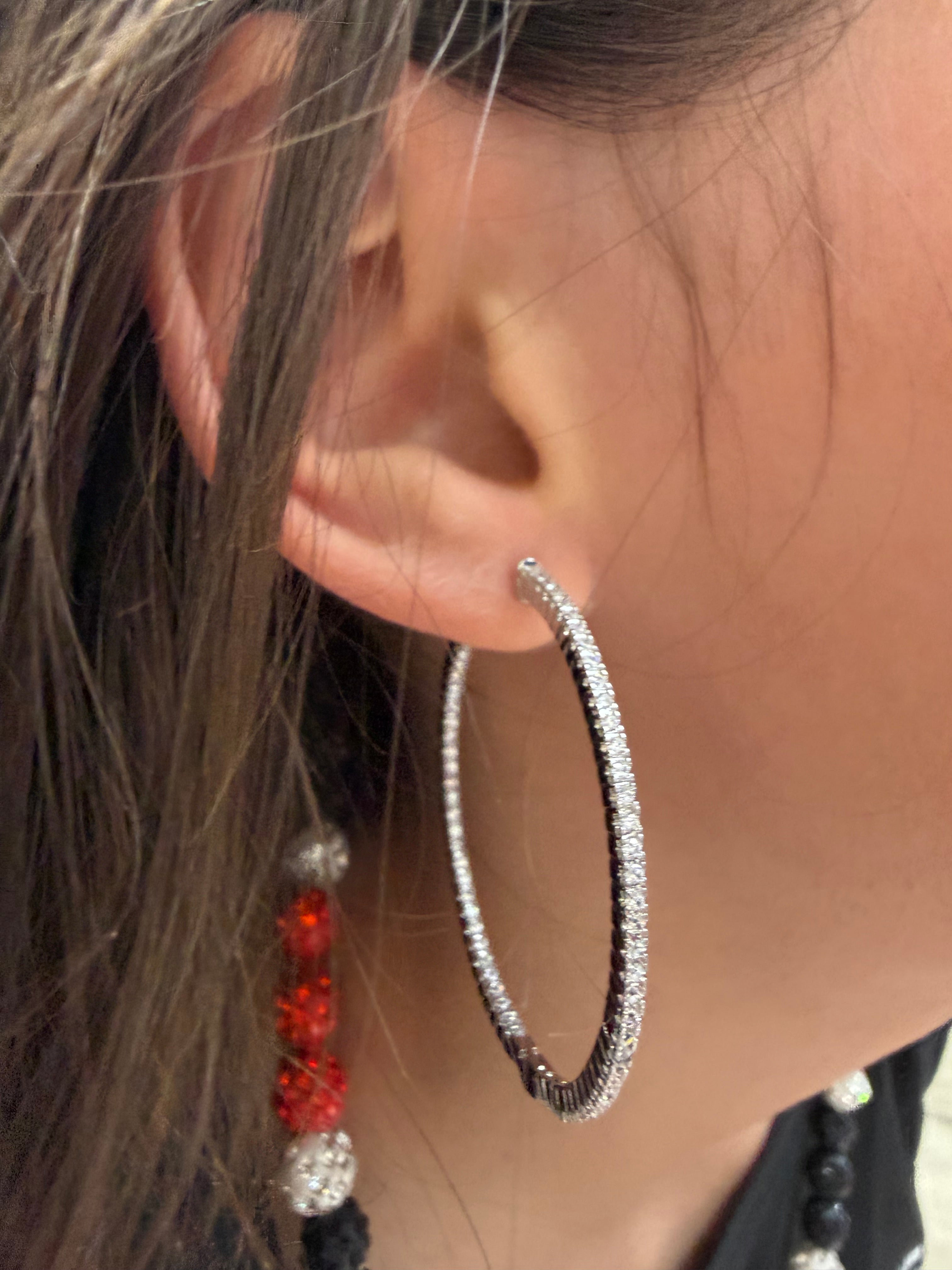 Large & Thin Silver Plated CZ Hoop earrings