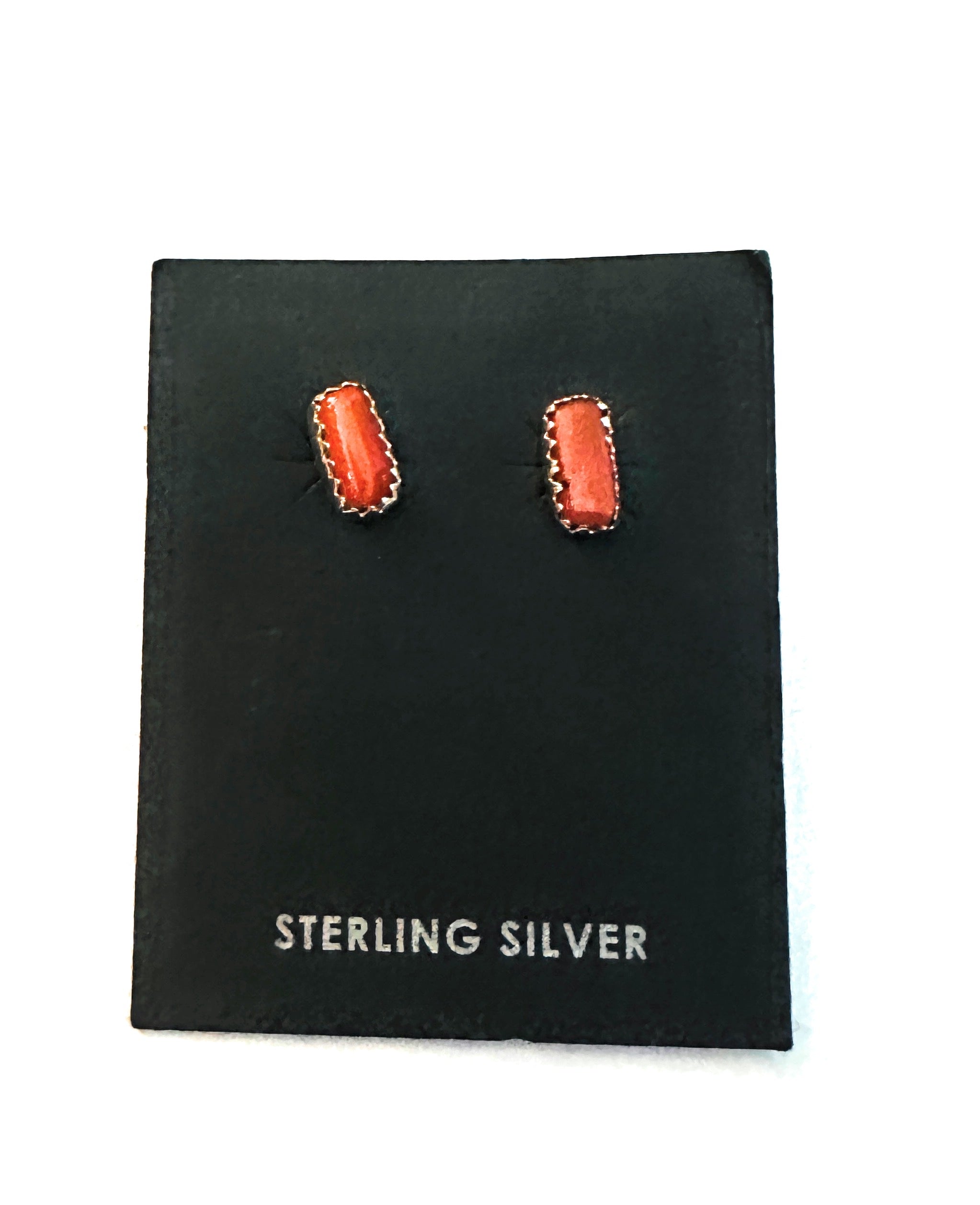 Navajo Coral and Sterling Silver Stud Earrings