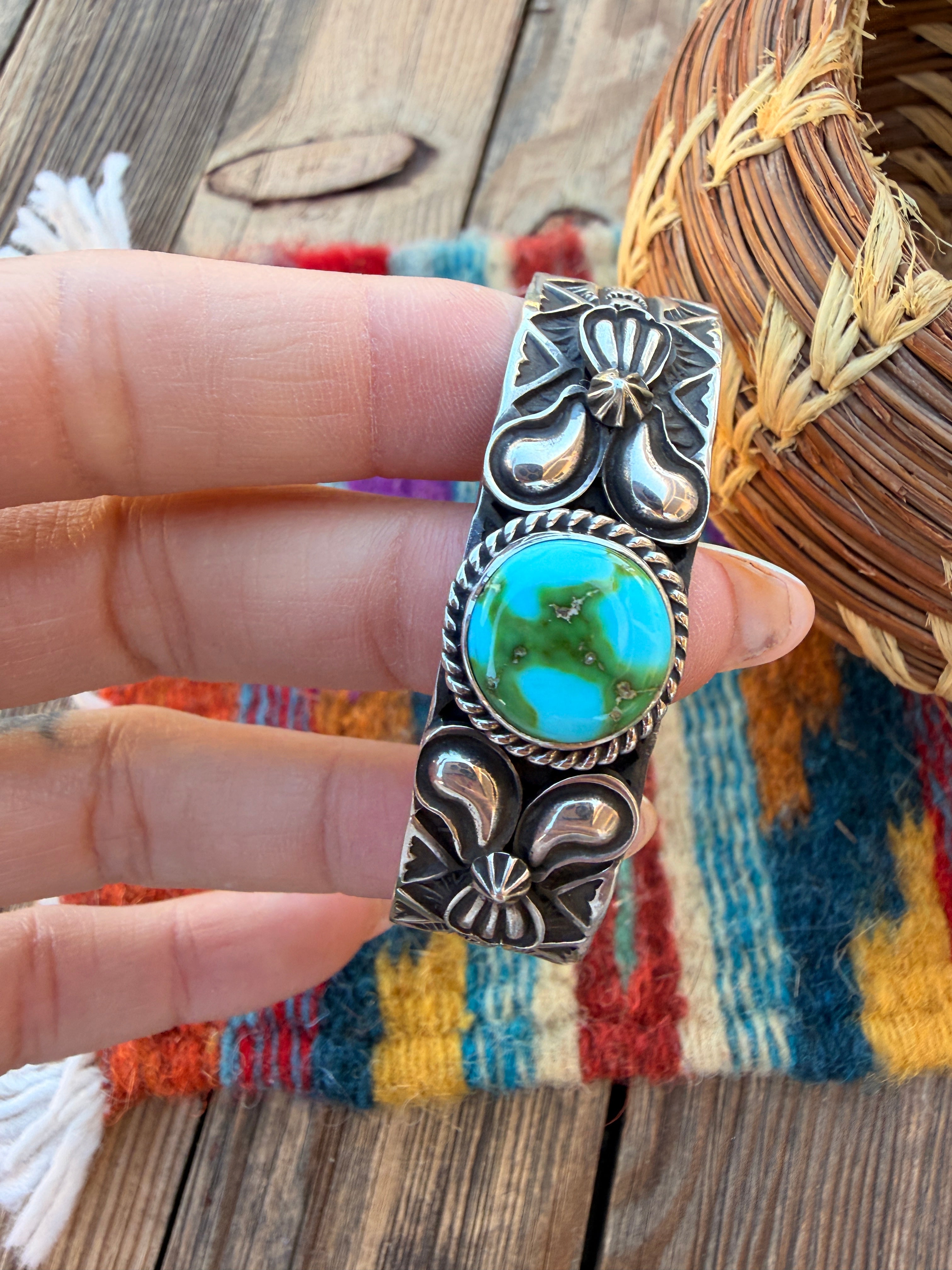 Handcrafted Sonoran Mountain Turquoise & Sterling Silver Cuff Bracelet by Andy Cadman