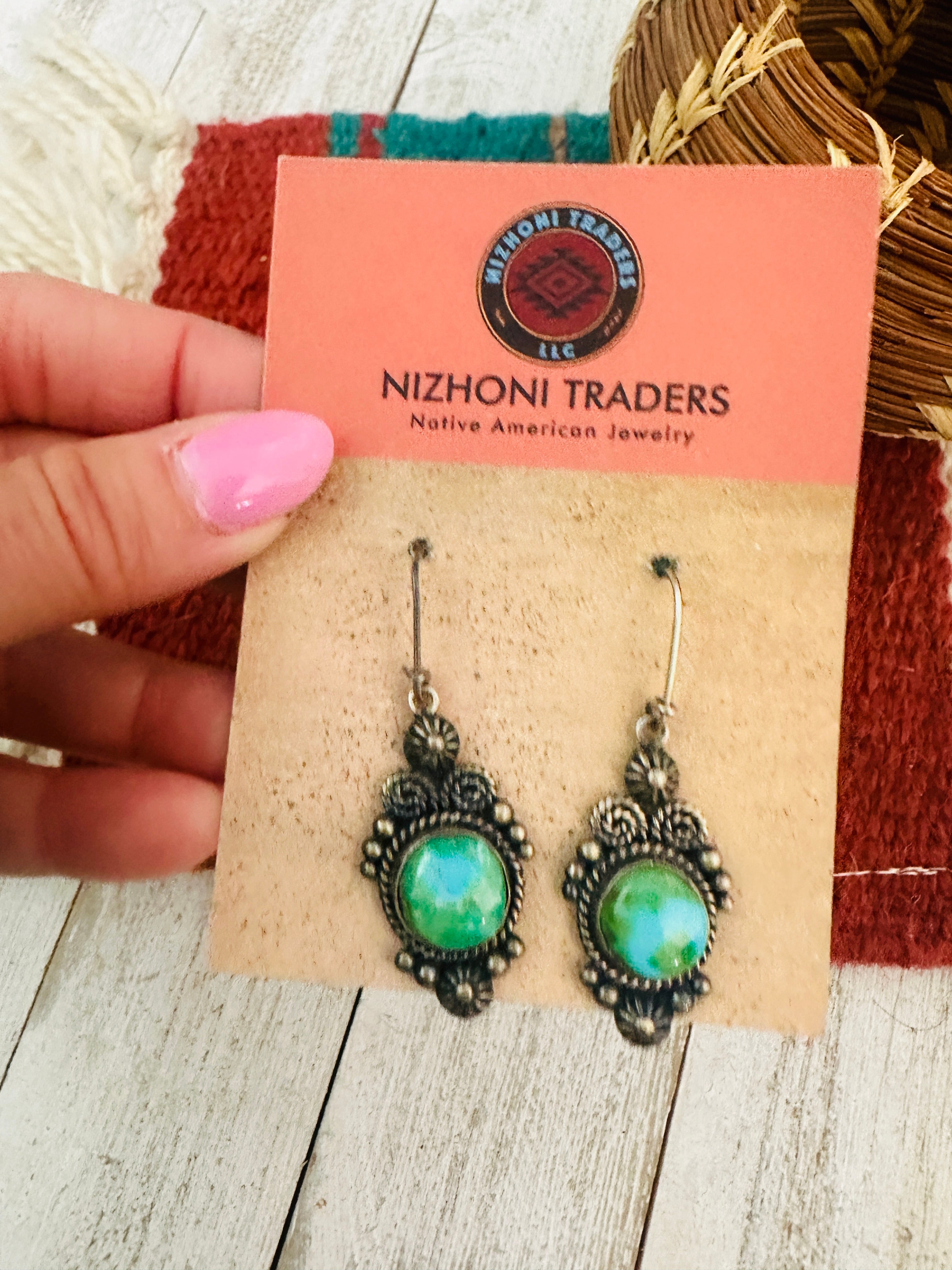 Navajo Sonoran Mountain Turquoise & Sterling Silver Dangle Earrings