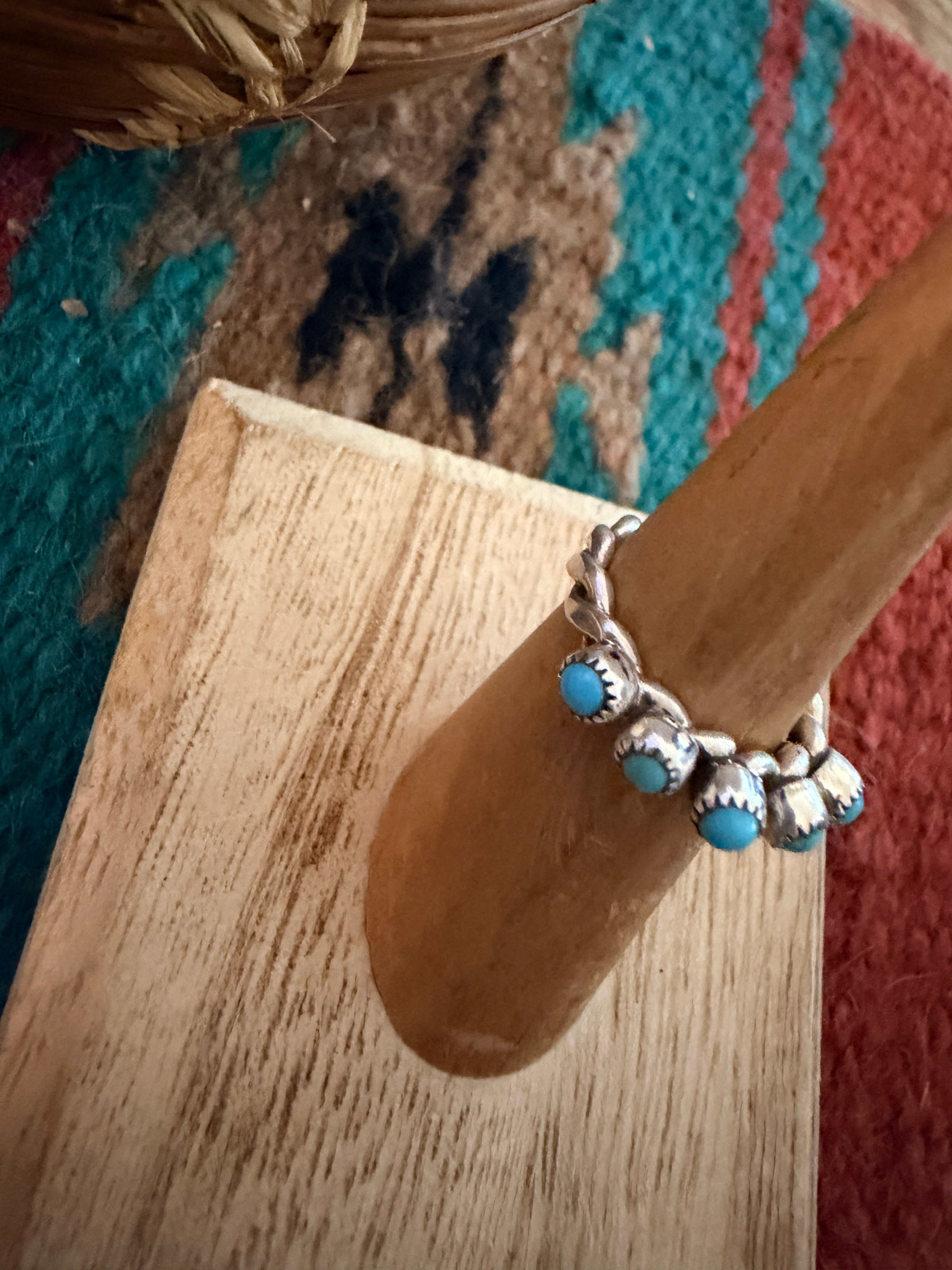 Handcrafted Turquoise & Sterling Silver Twisted Band Ring Size 4.5