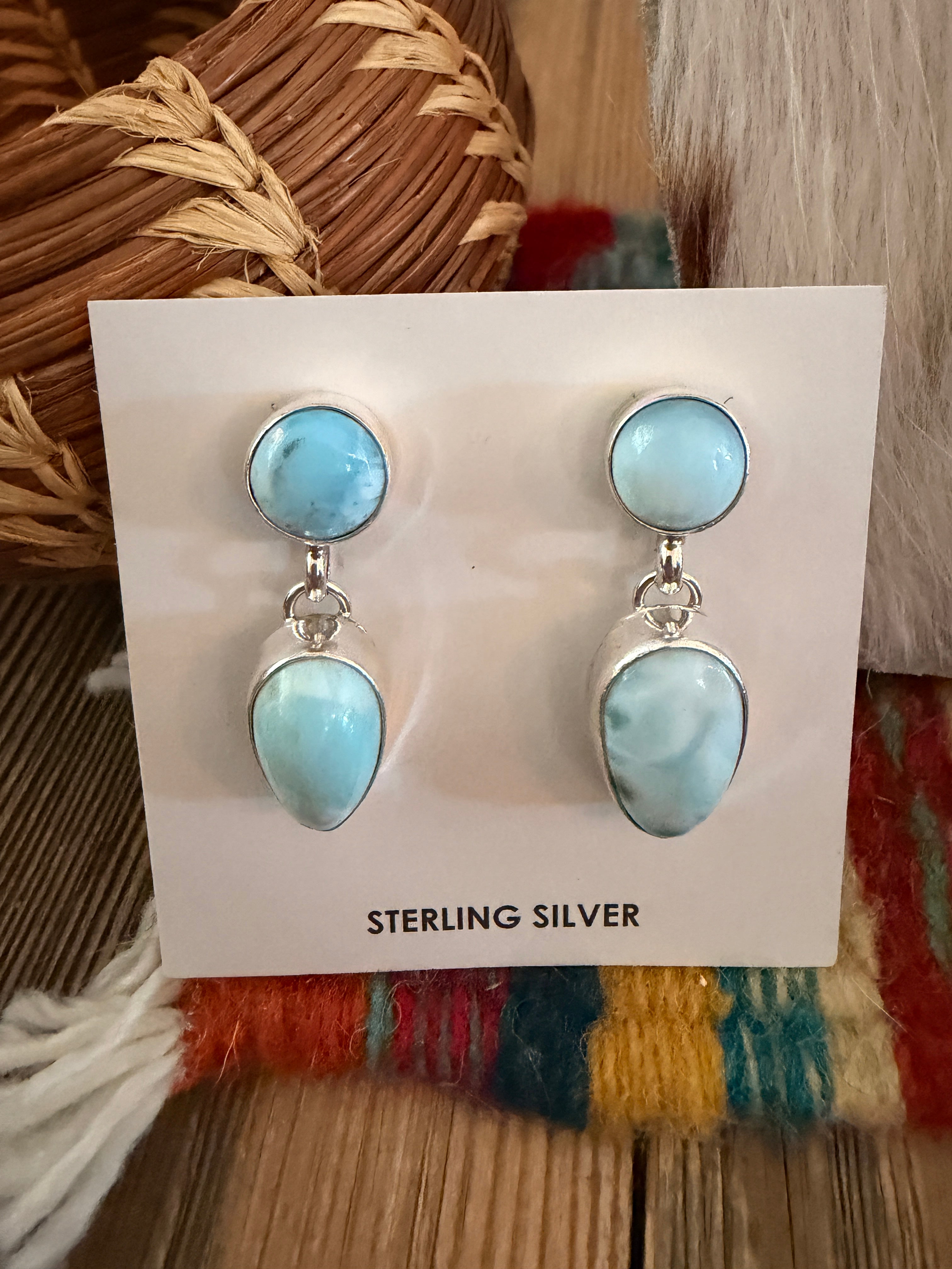 Handcrafted Larimar & Sterling Silver Necklace and Earring Set by Myra Benally