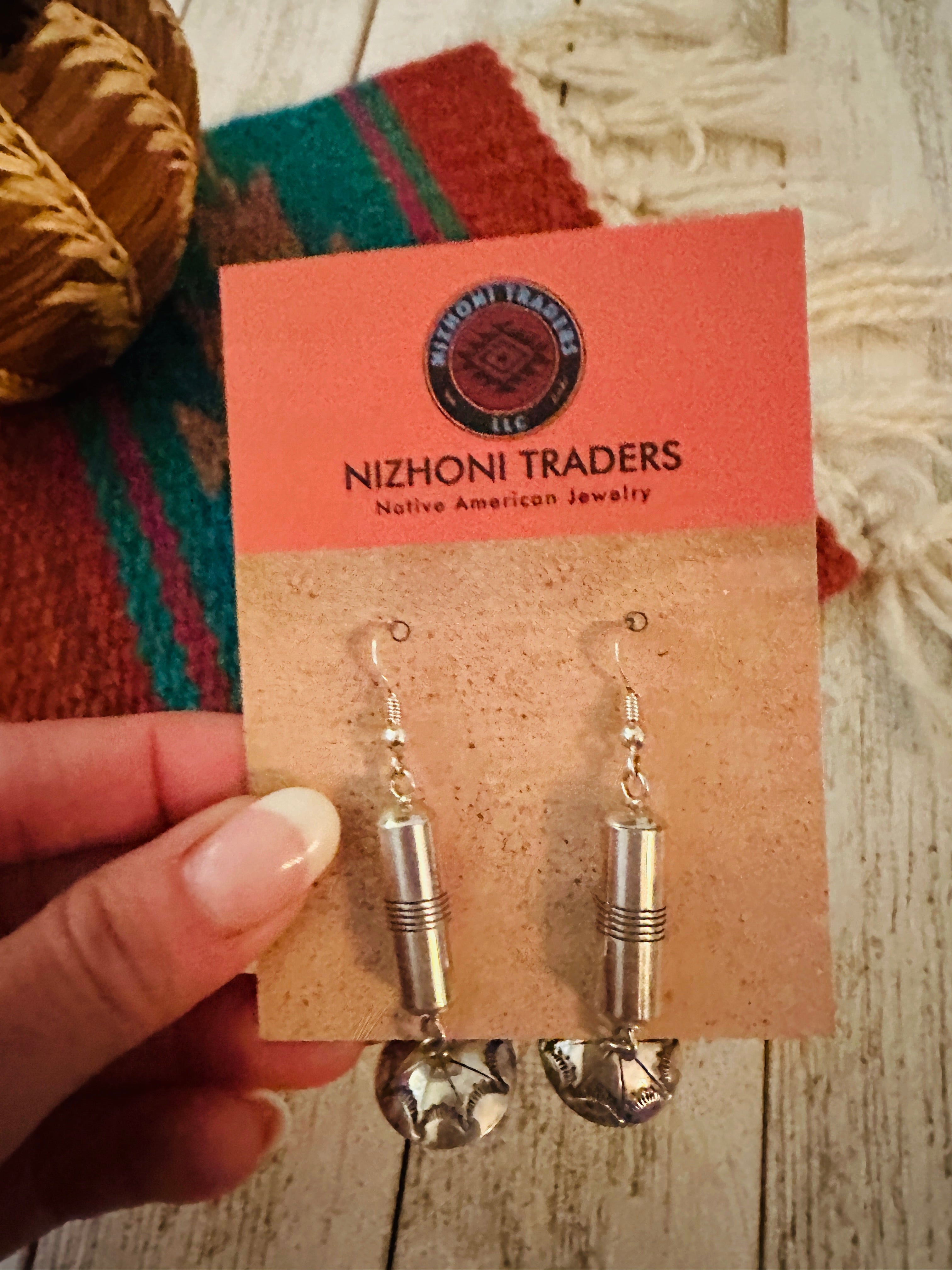 Navajo Hand Stamped Sterling Silver Dangle Earrings