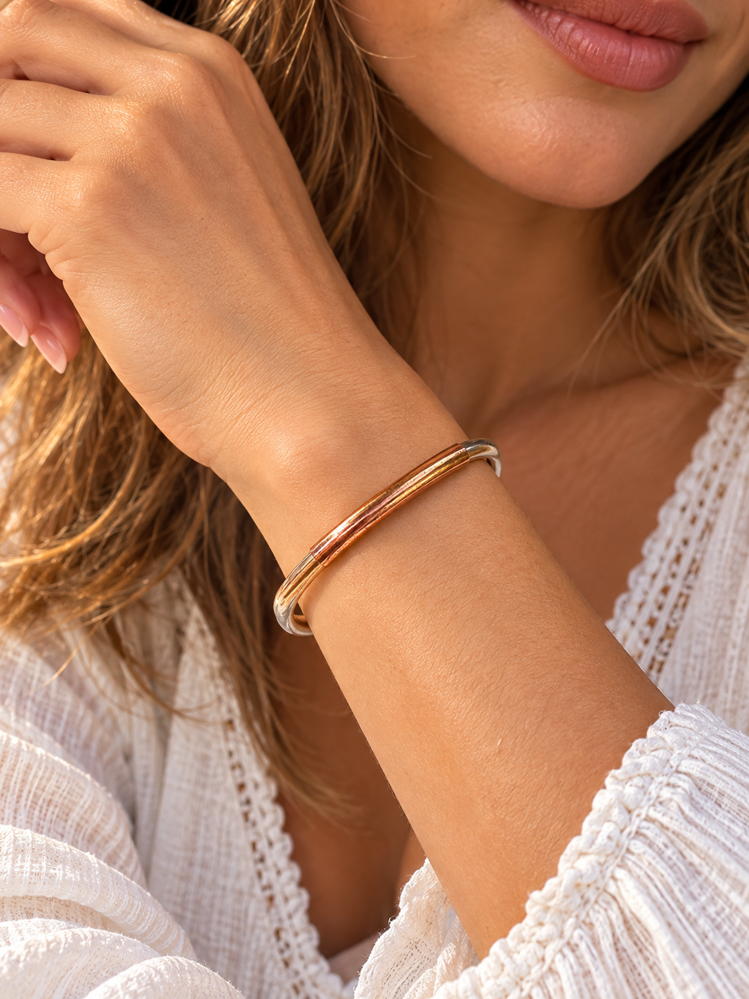 Simple Sterling Silver Cuff Bracelet w/ Copper Finish