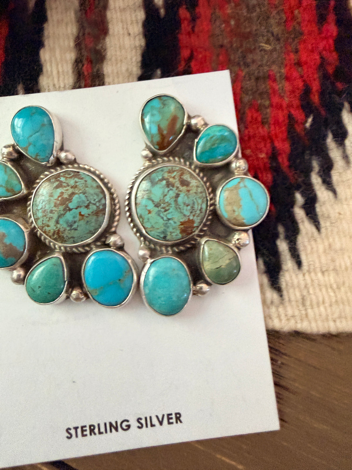 Handcrafted Turquoise & Sterling Silver Cluster Post Earrings by Geraldine James