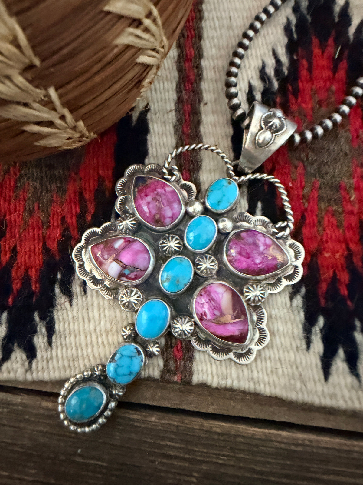 Handcrafted Sterling Silver, Pink Dream Mojave & Turquoise Dragonfly Pendant by Alice McShirley