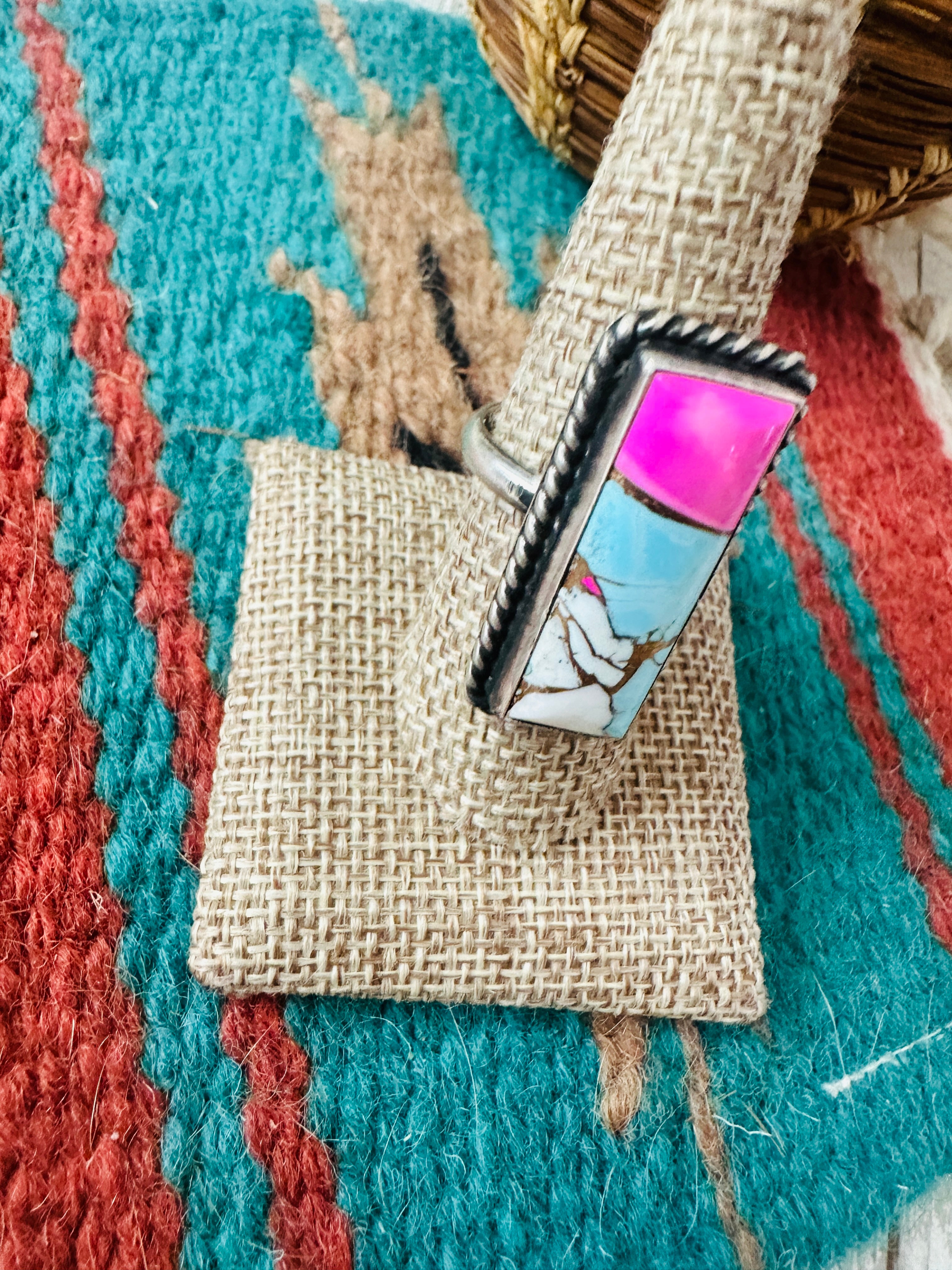 Handcrafted Sterling Silver & Cotton Candy Adjustable Ring