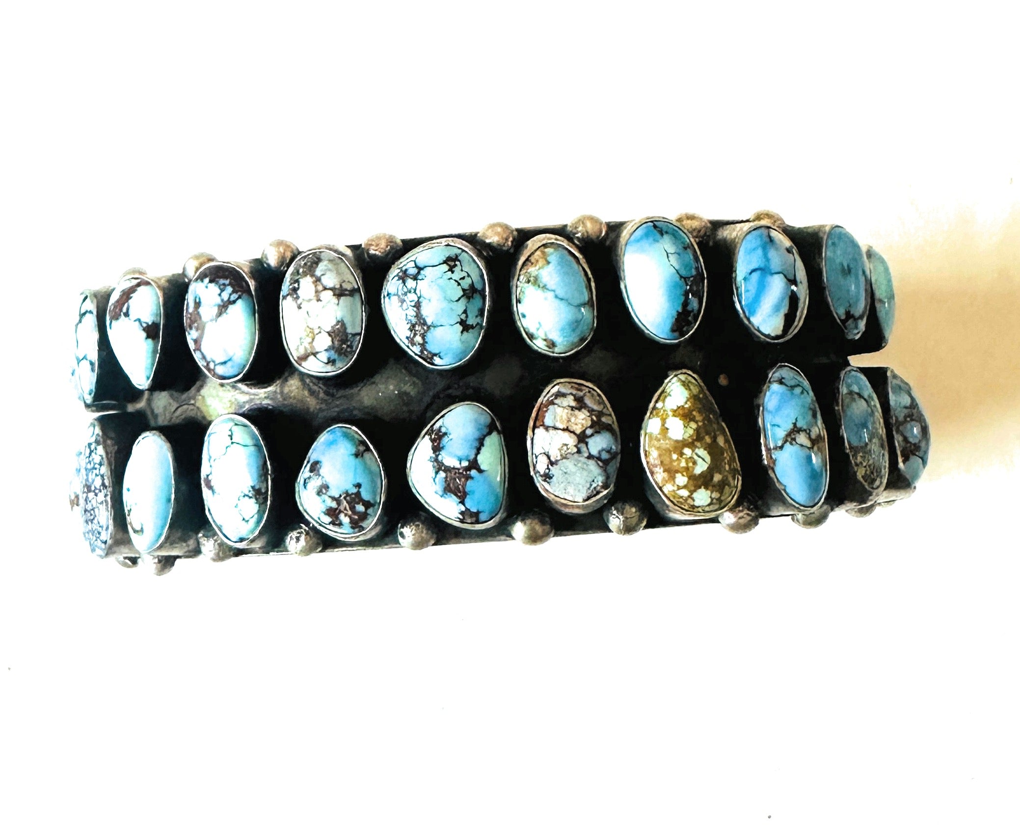 Navajo Sterling Silver & Golden Hills Turquoise Cluster Cuff Bracelet by Darrin Livingston