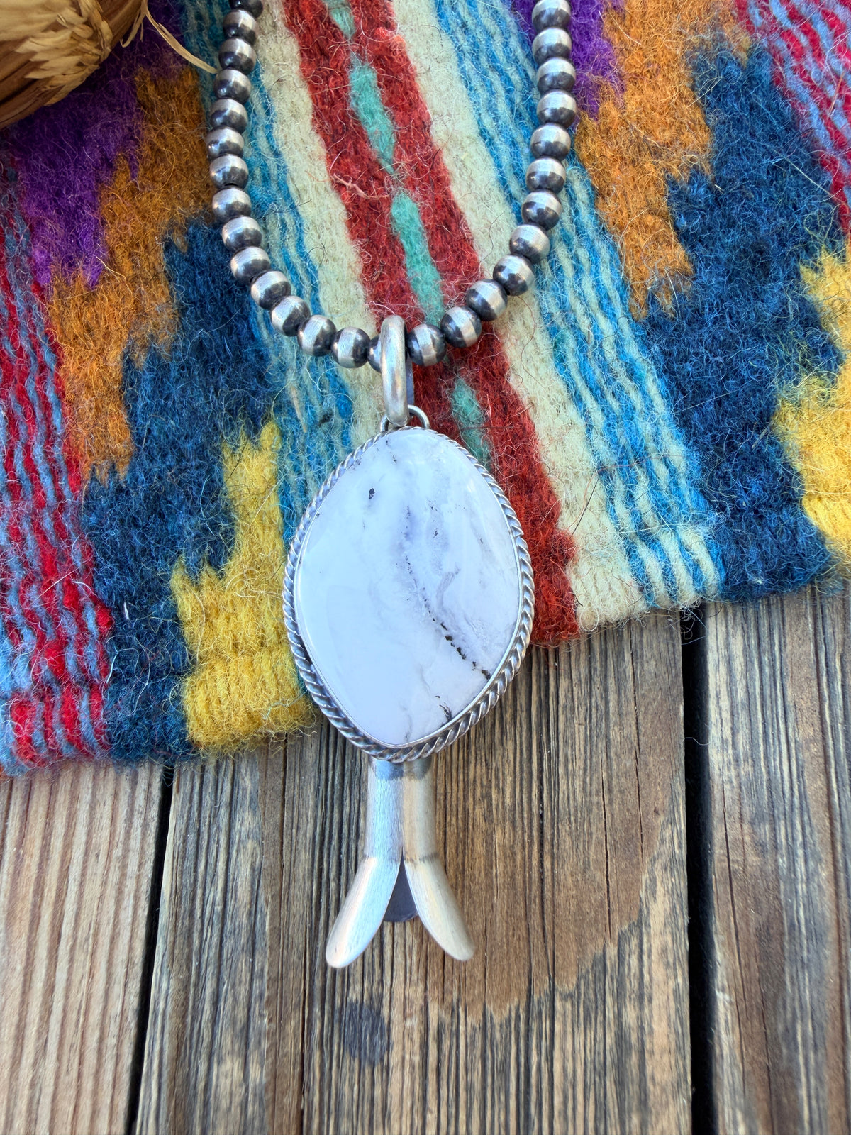 Handcrafted Sterling Silver & White Buffalo Blossom Pendant