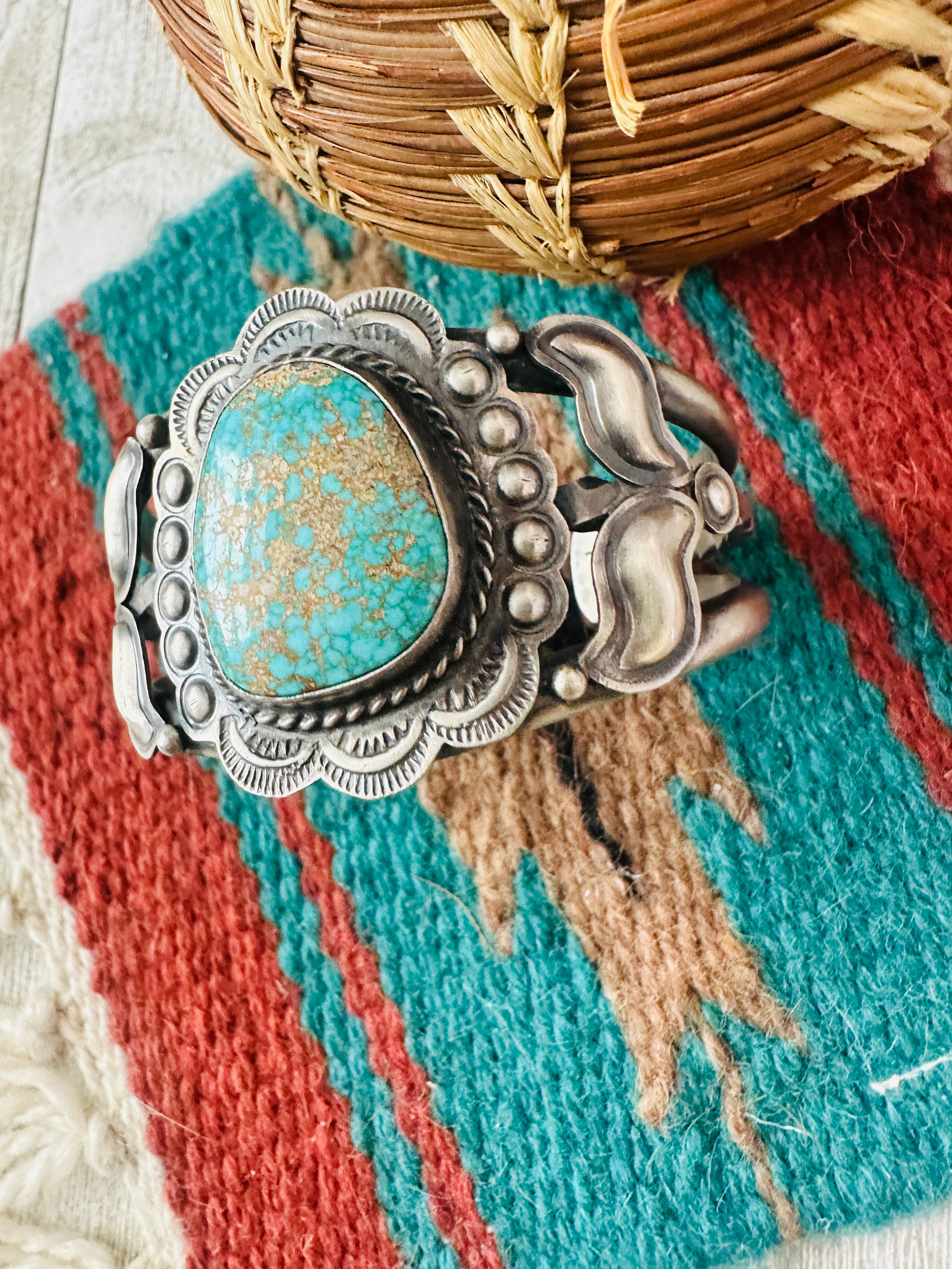 Handcrafted Sterling Silver & Number 8 Turquoise Cuff Bracelet