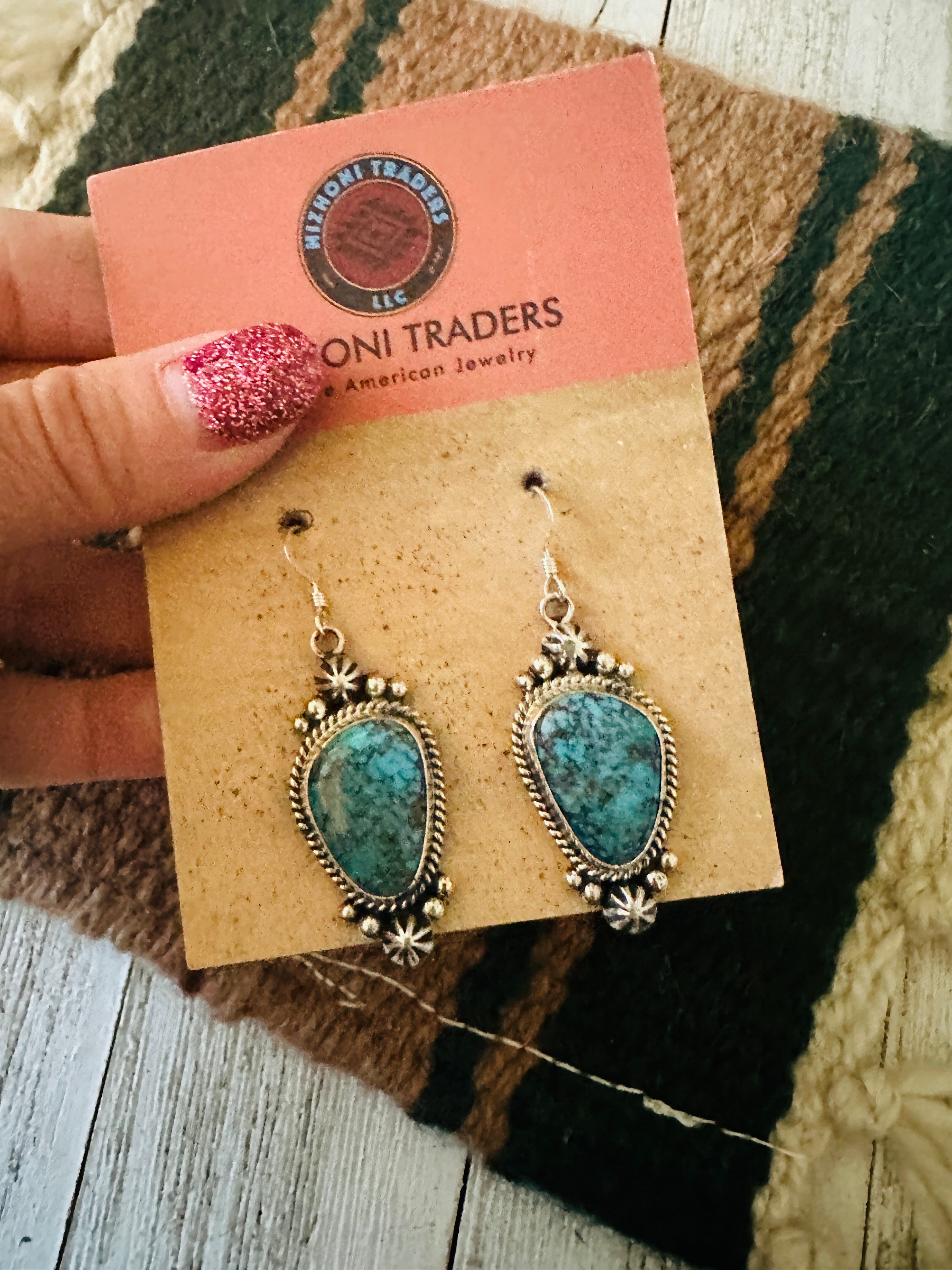 Navajo Kingman Web Turquoise and Sterling Silver Dangle Earrings