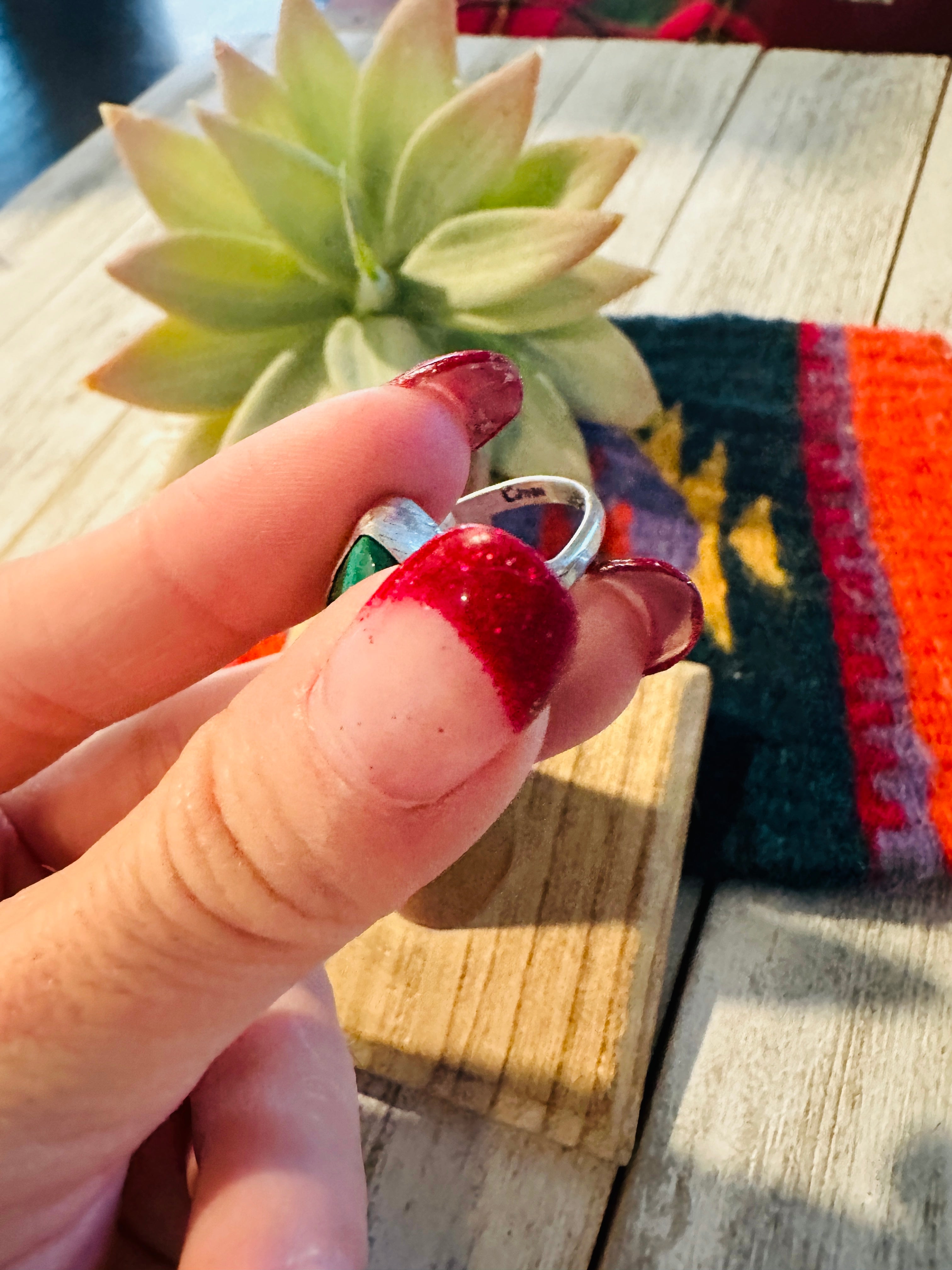 Navajo Malachite & Sterling Silver Teardrop Ring