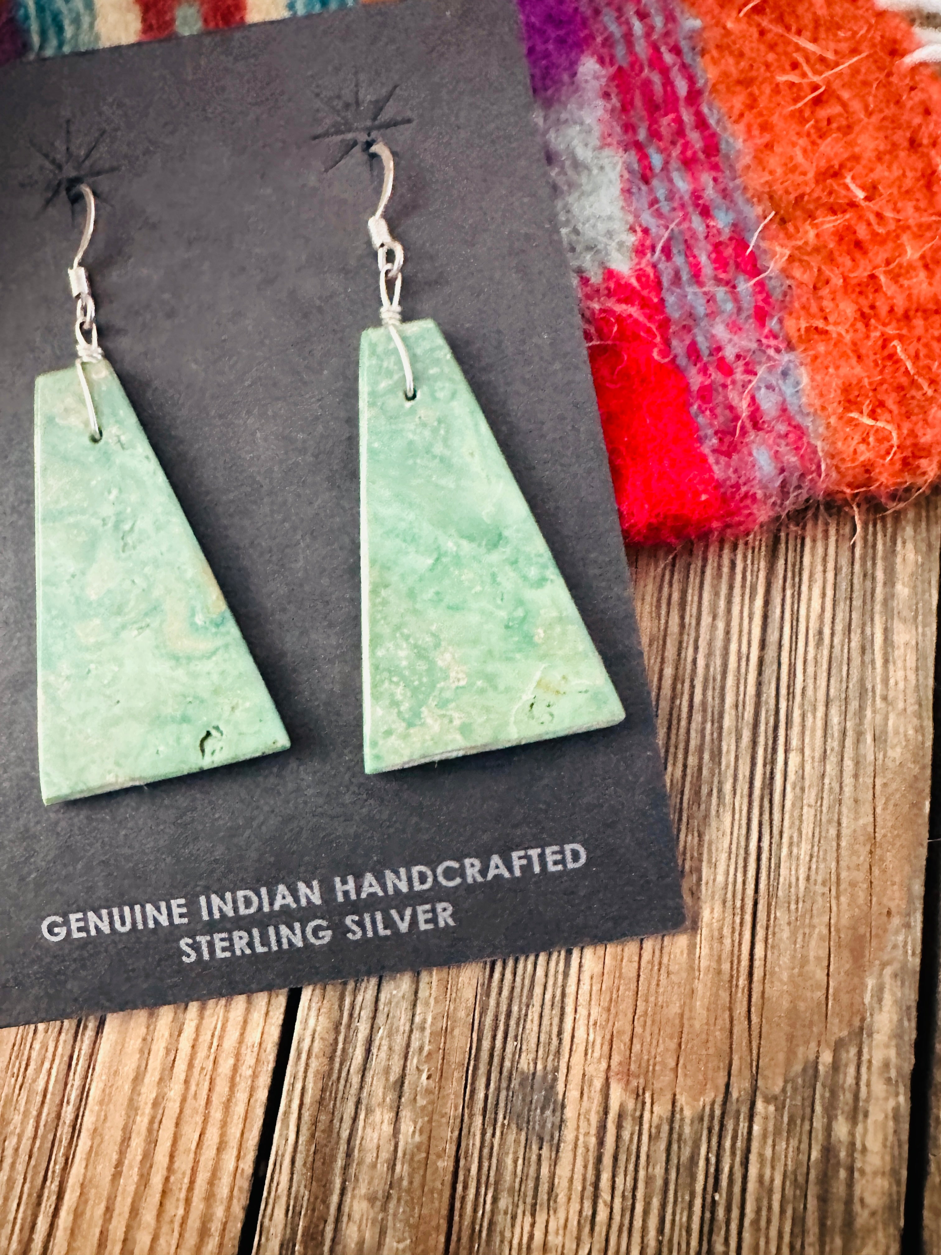 Handcrafted Green Turquoise Slab Dangle Earrings