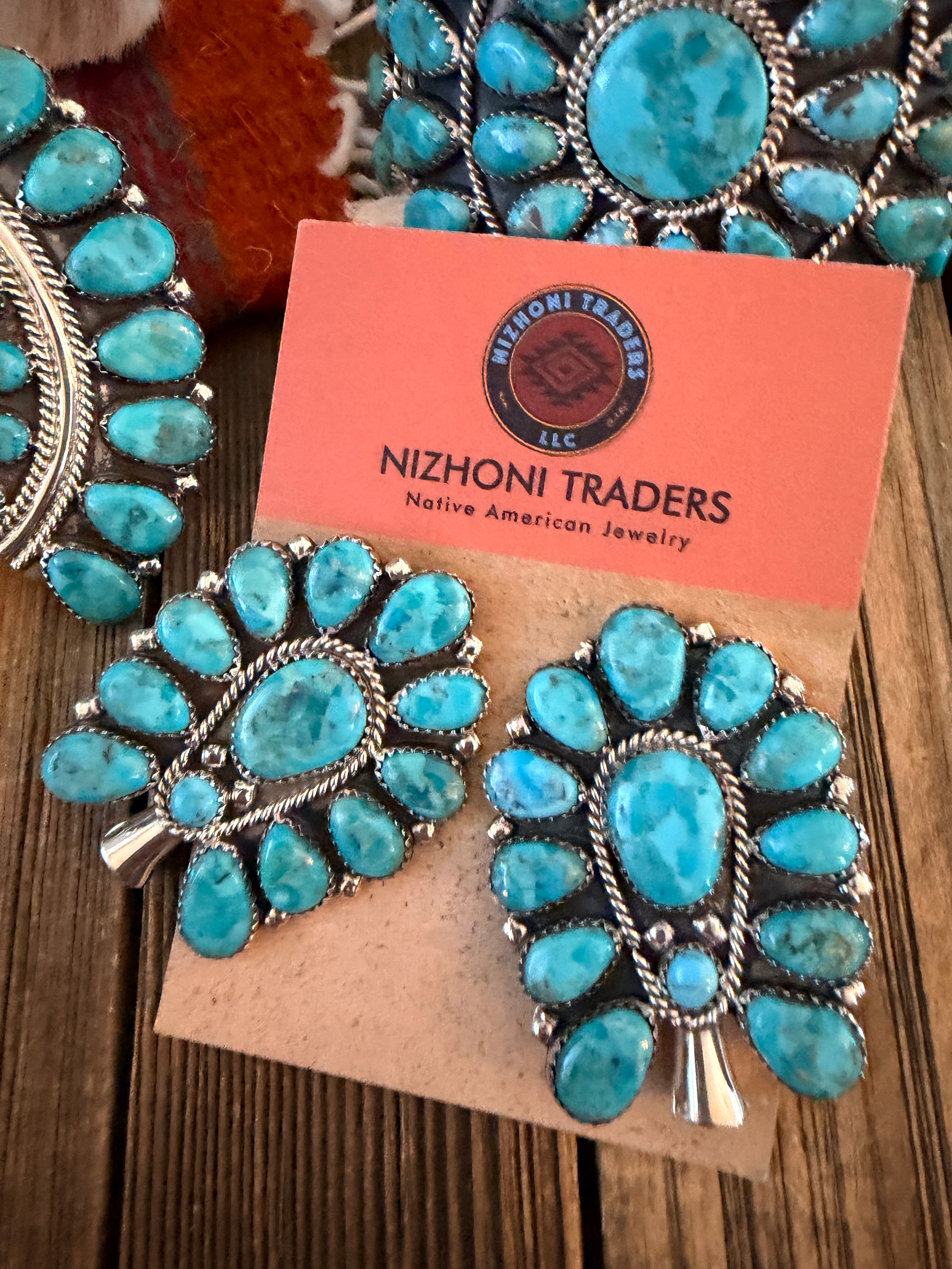 Handcrafted Turquoise & Sterling Silver Cluster 7-Piece Jewelry Set by Danny L. Wauneka
