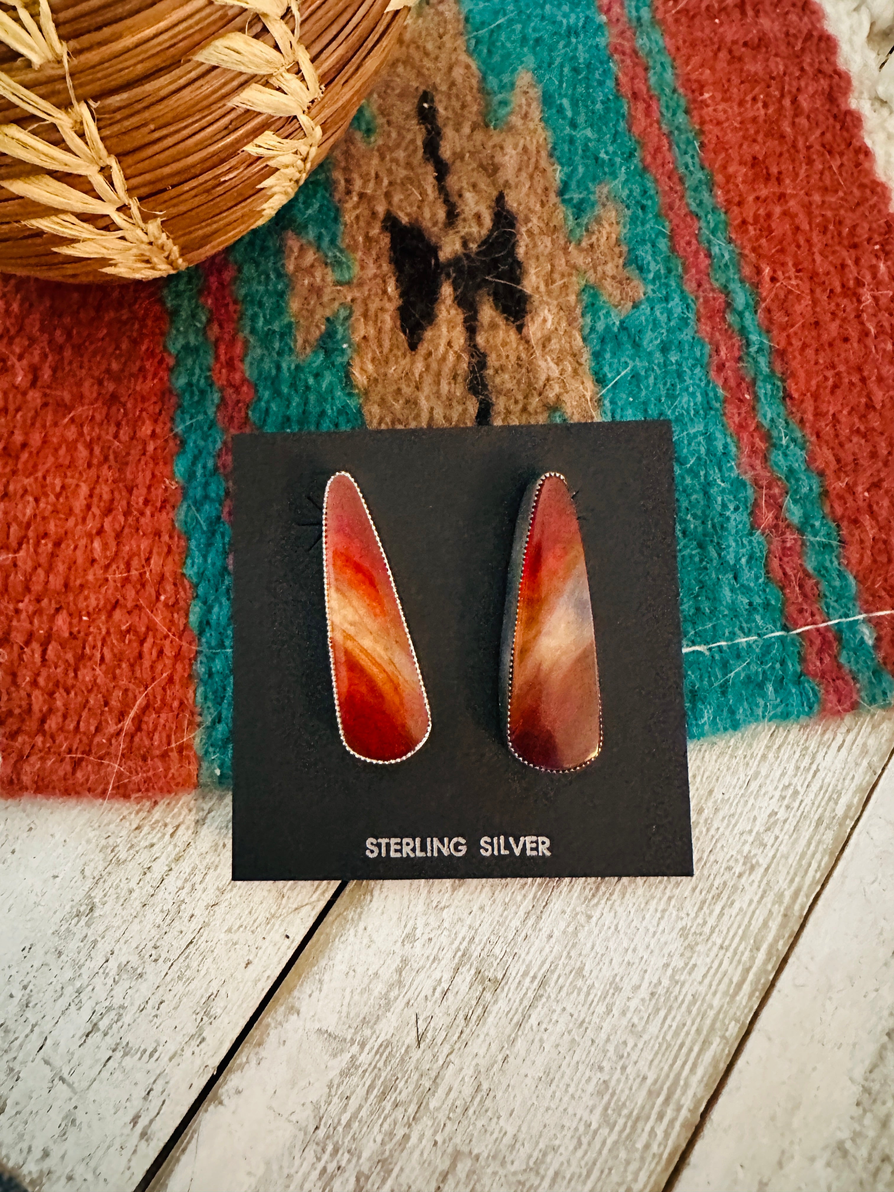 Navajo Jasper Sterling Silver Post Earrings Signed