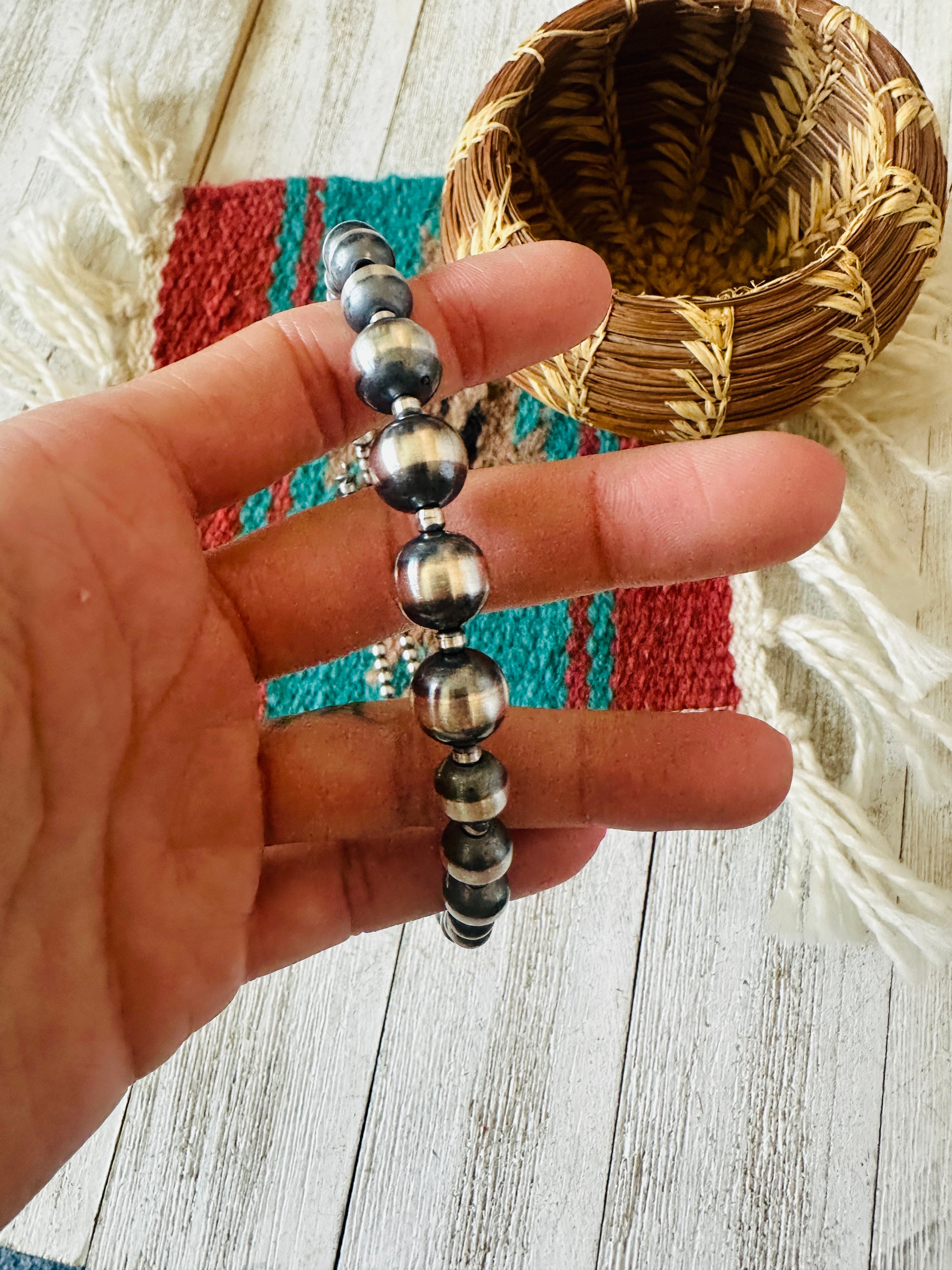 Navajo Sterling Silver Beaded Wrap Choker Necklace