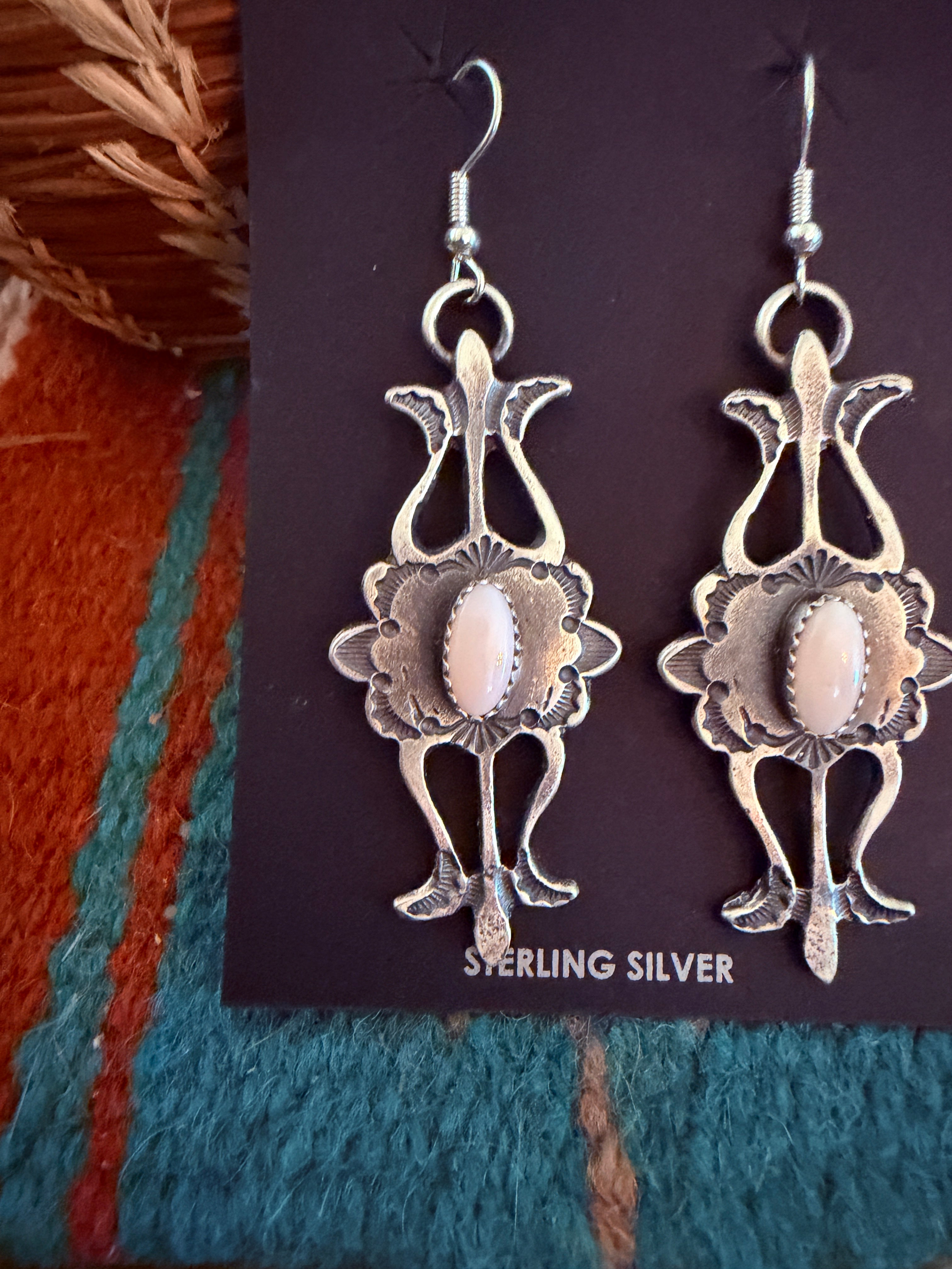 Handcrafted Queen Pink Conch & Sterling Silver Dangle Earrings by Kevin Billah