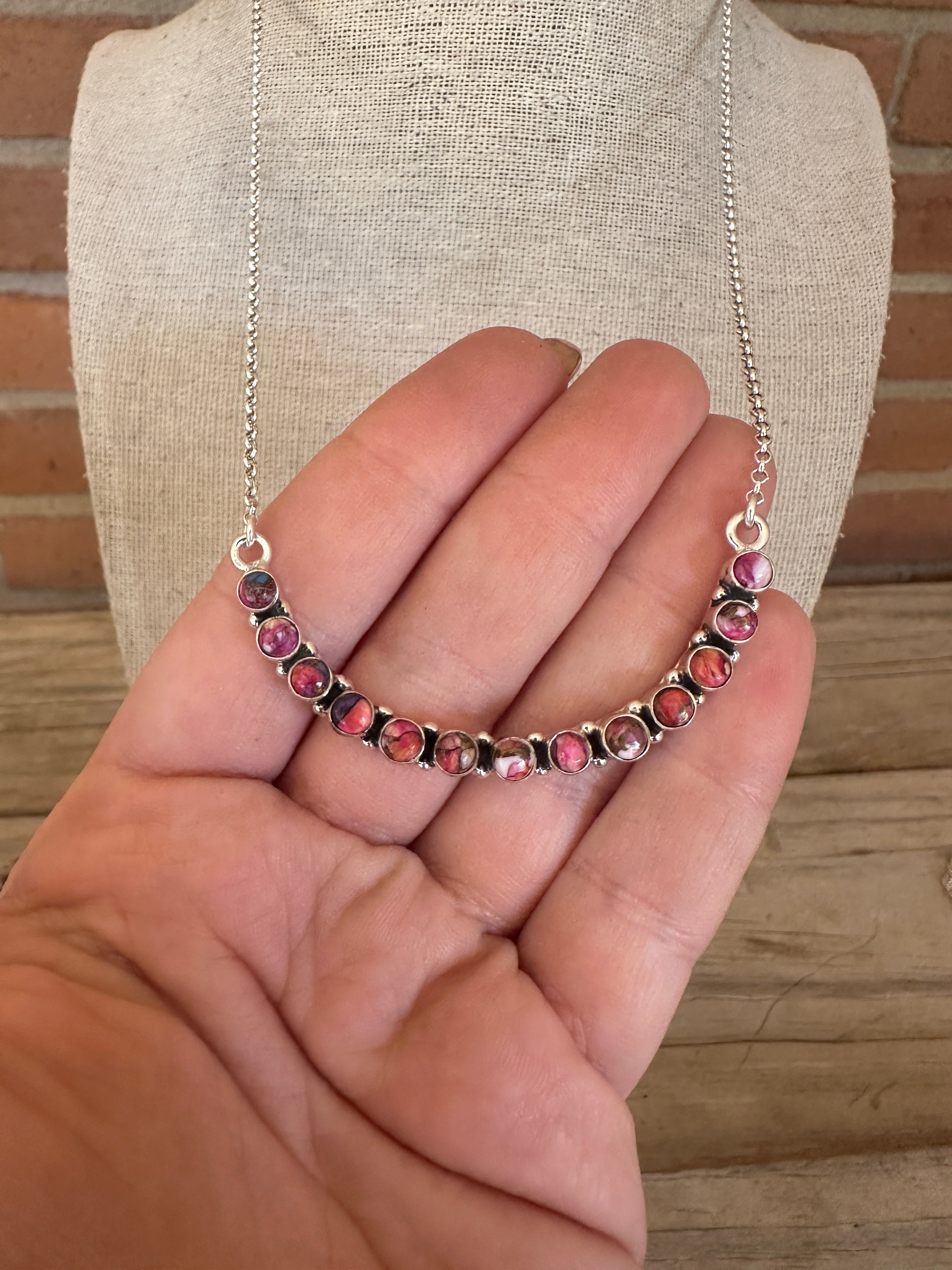 Handmade Sterling Silver, Pink Dream Mojave Bar Necklace